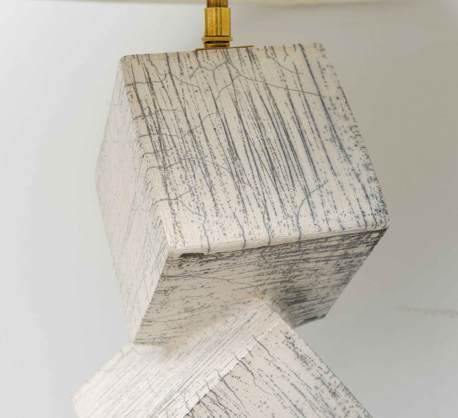 Barbara Billoud, French Bespoke Pair of Sculptural Raku Ceramic Cubist Lamps, 2023