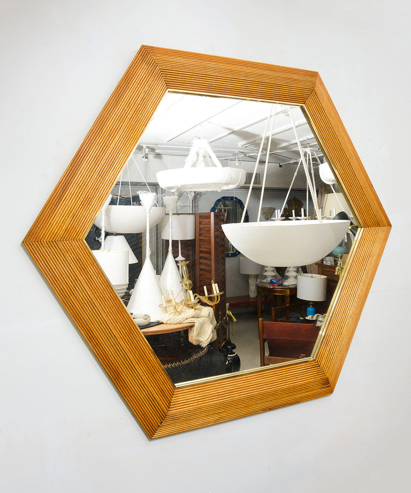 Contemporary Italian Hexagonal Rattan Mirror, 21st Century