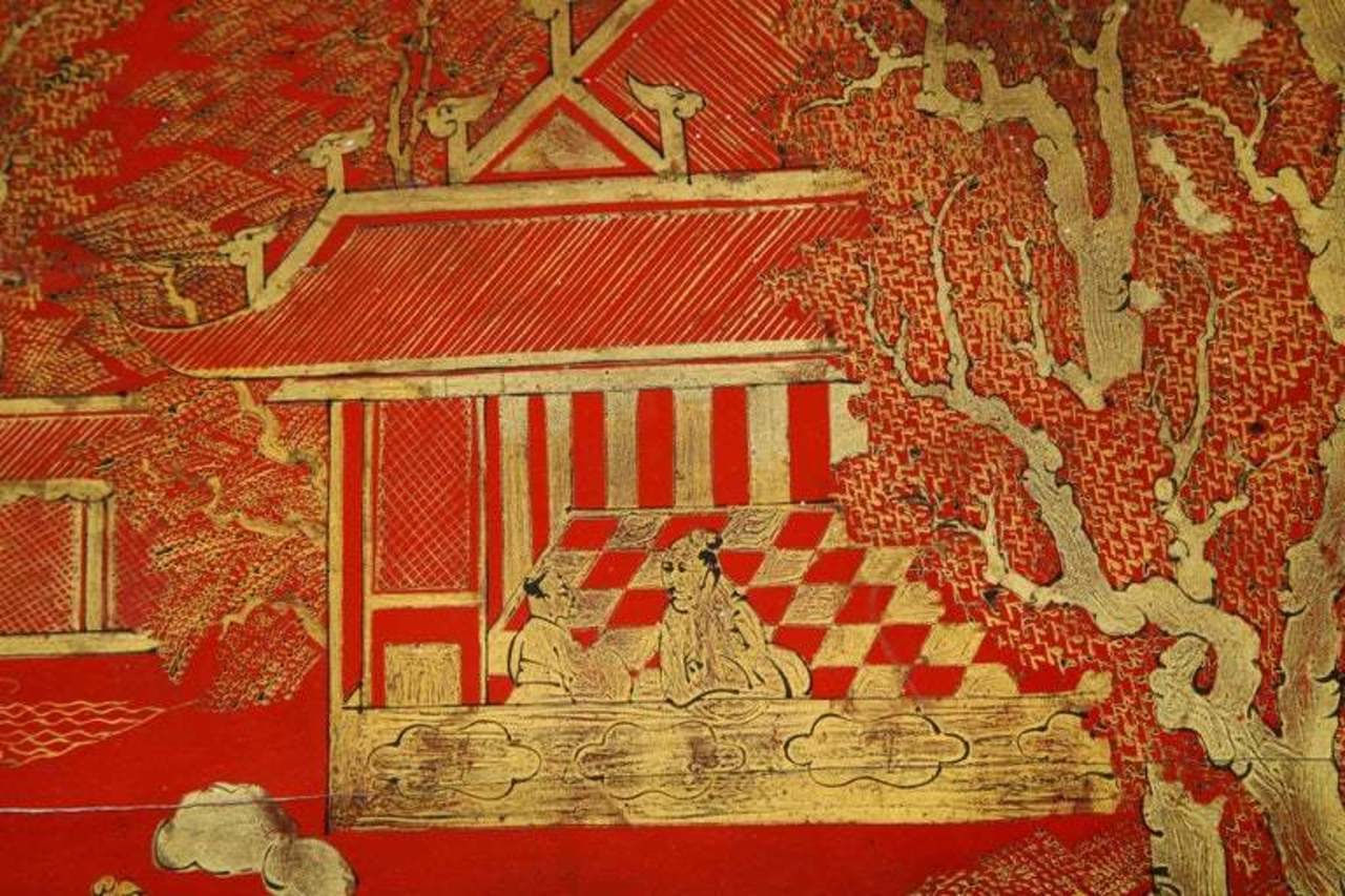 Hand Painted Red Lacquered Chinoiserie Cocktail/Coffee Table