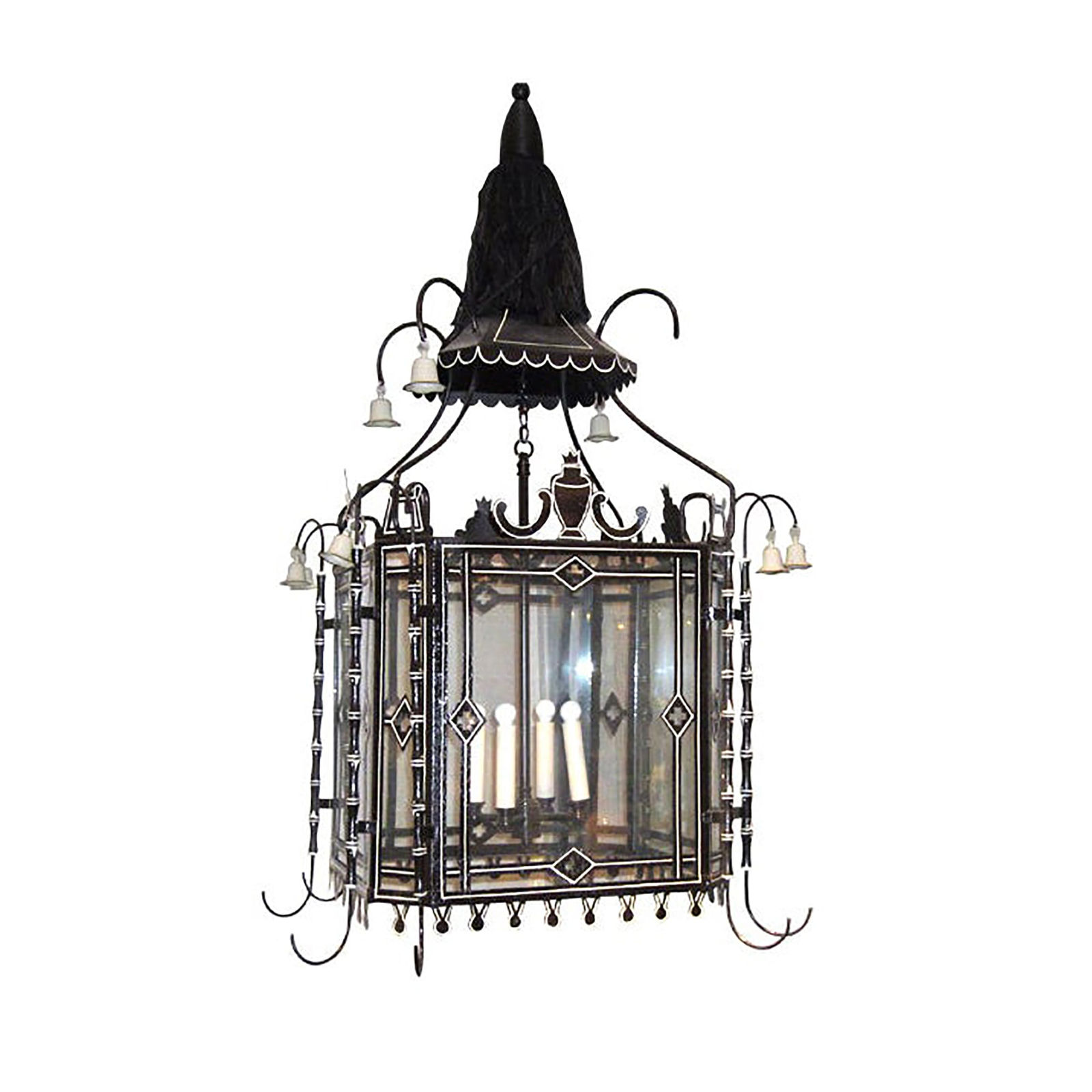 Custom Black and White Tole Lantern, 21st century