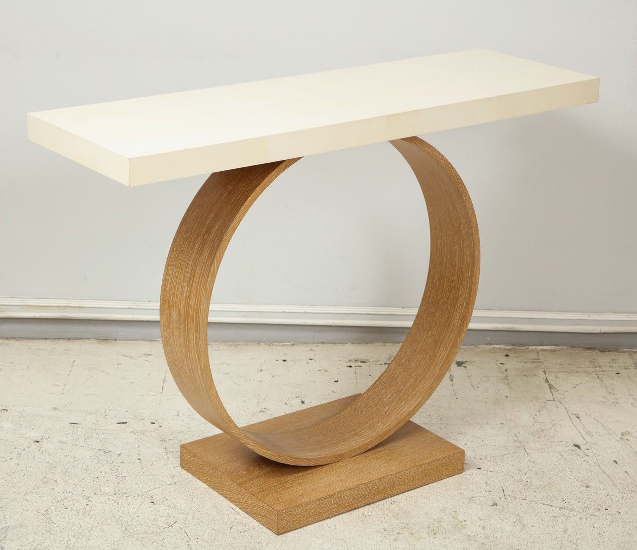 Sculptural Custom Cerused Oak and Parchment Console, 21st century