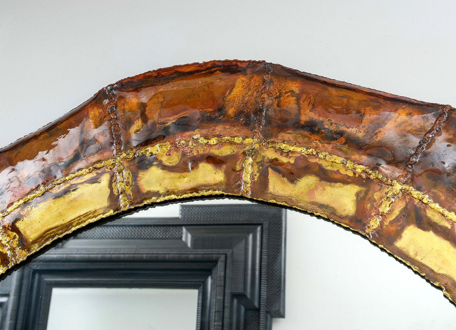 Bespoke Italian Brass and Copper Enameled Mirror, circa 1990’s