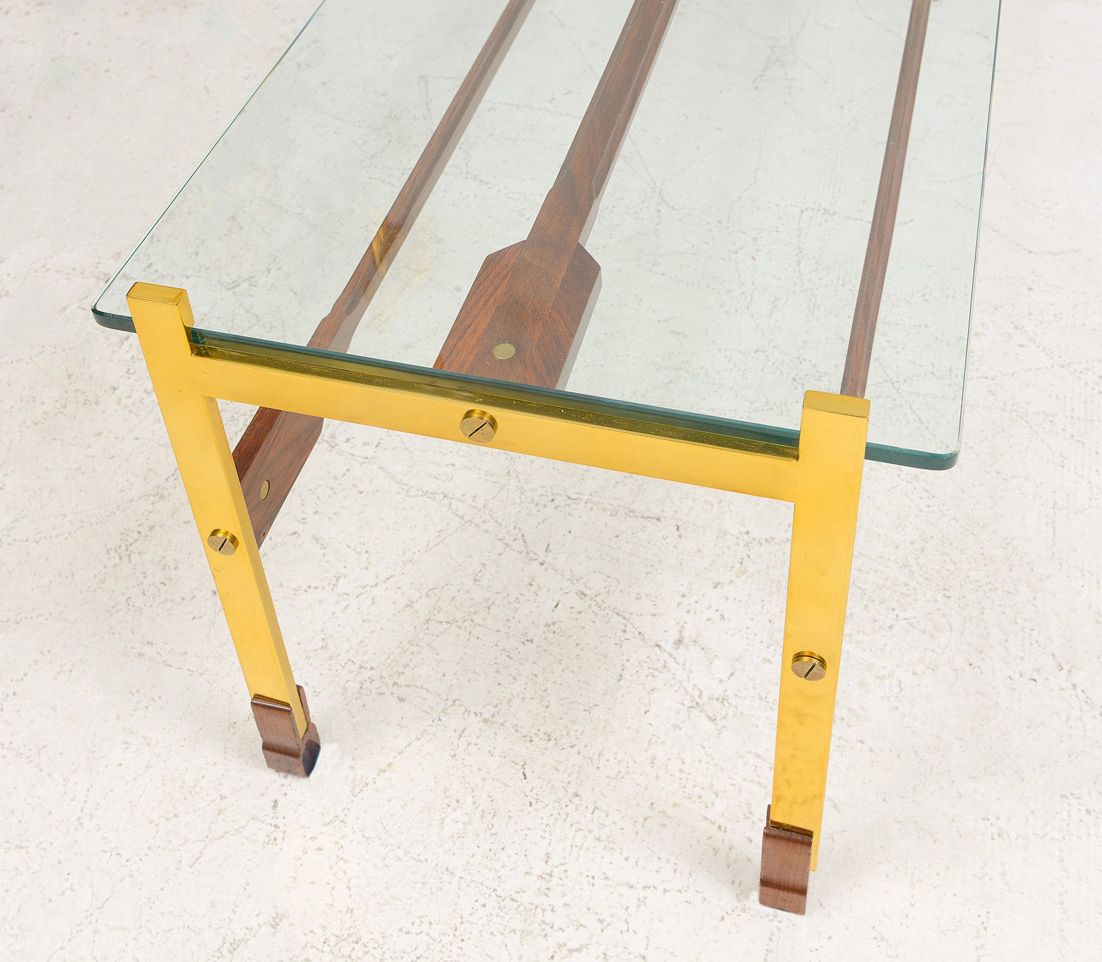 Sculptural Rosewood and Brass Coffee Table, c 1950's - 1970's