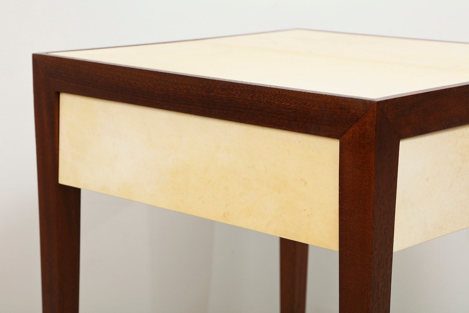 Custom Parchment Side Table with a Central Drawer, 21st century