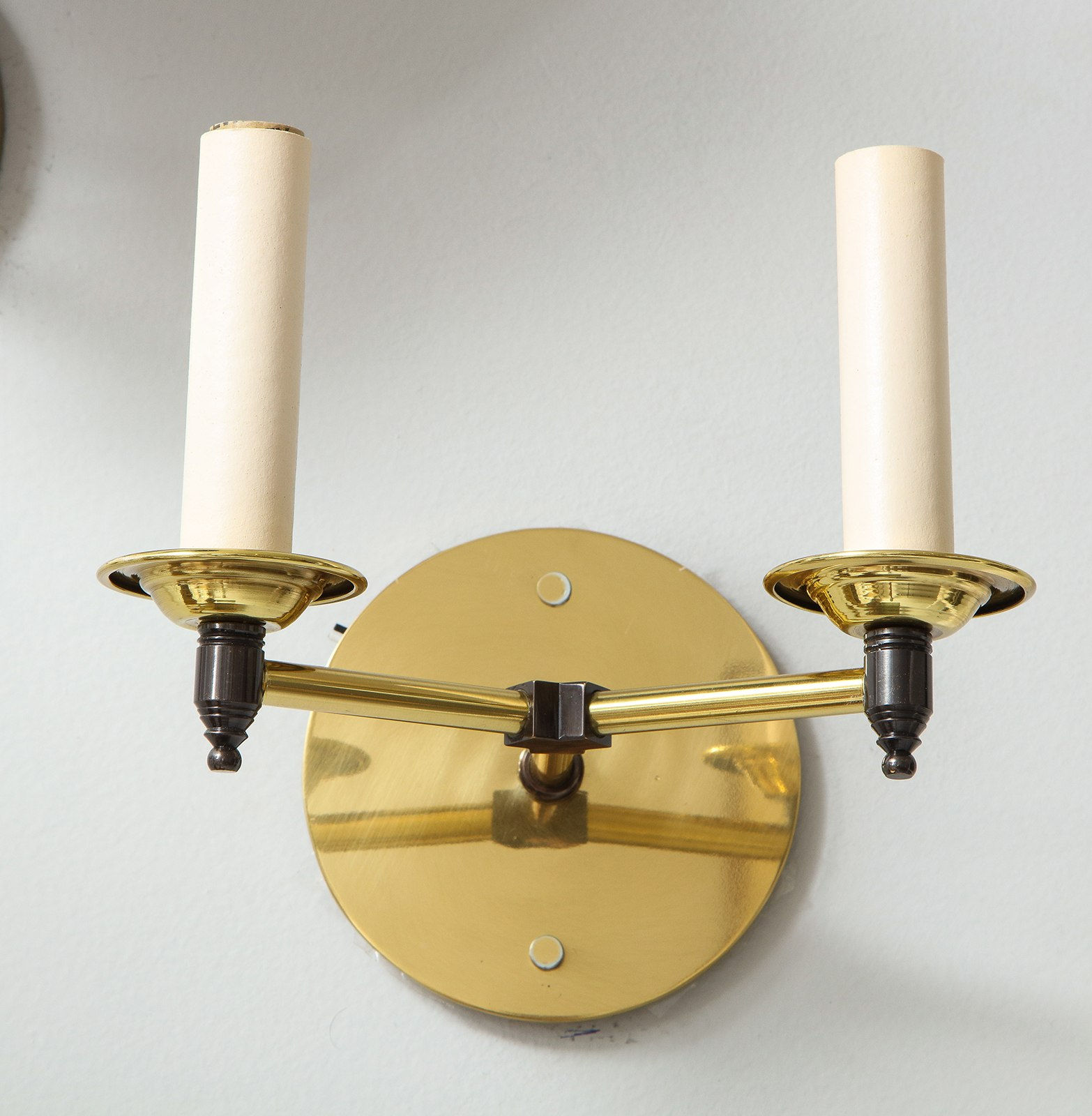 Custom Pair of Two-Arm Brass Sconces in the Midcentury Manner