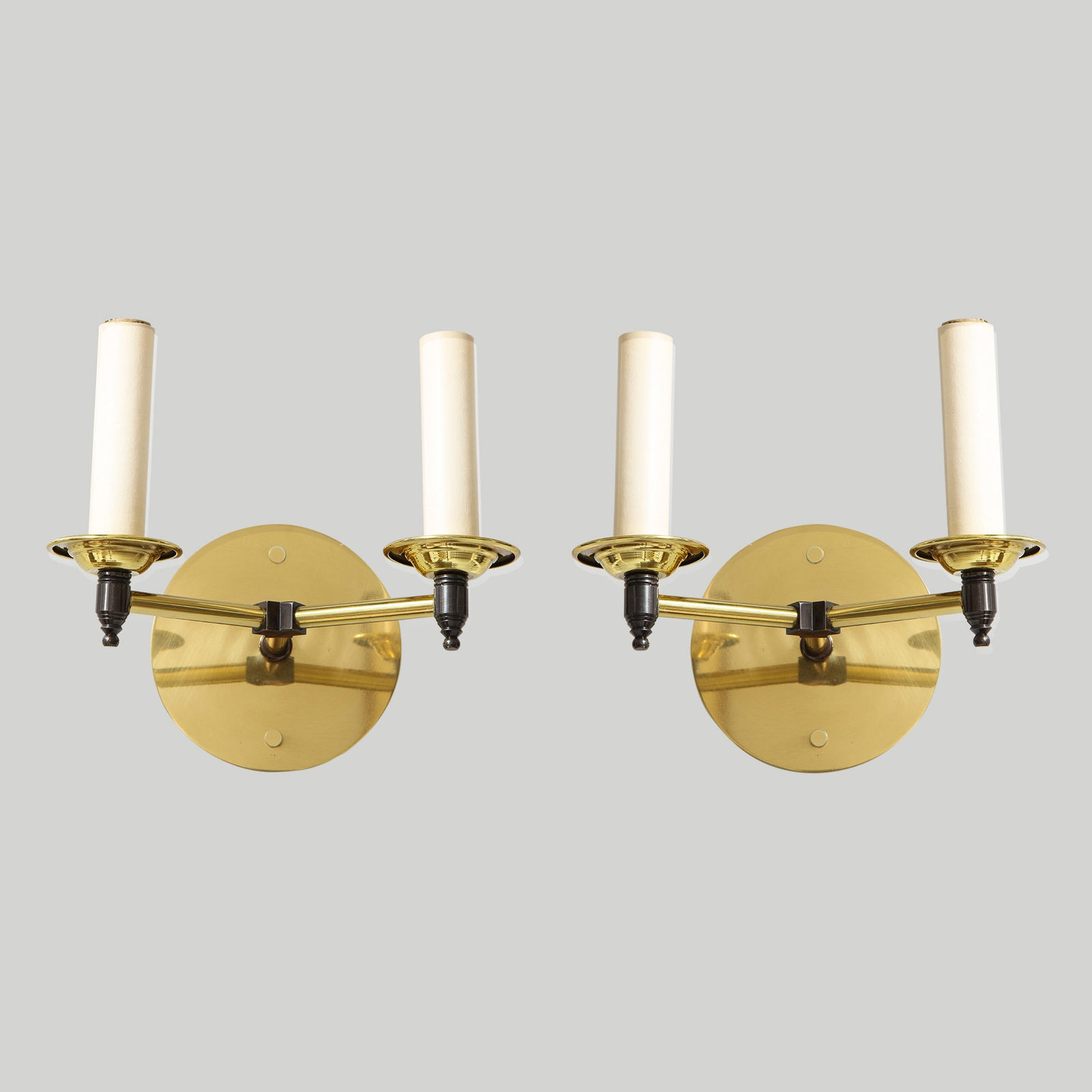 Custom Pair of Two-Arm Brass Sconces in the Midcentury Manner