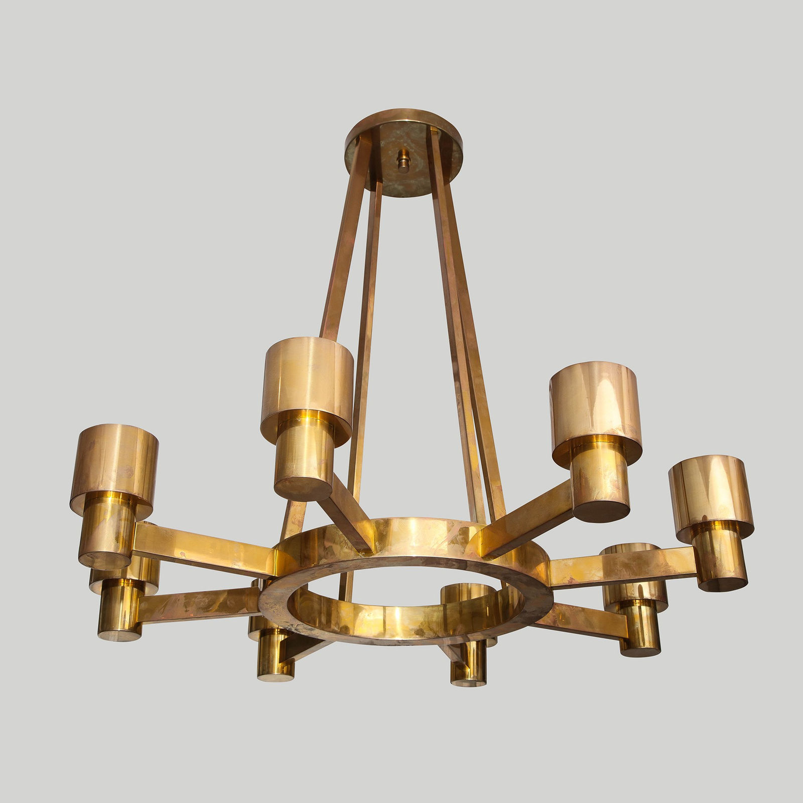 Custom Sculptural Brass Chandelier with Eight Arms