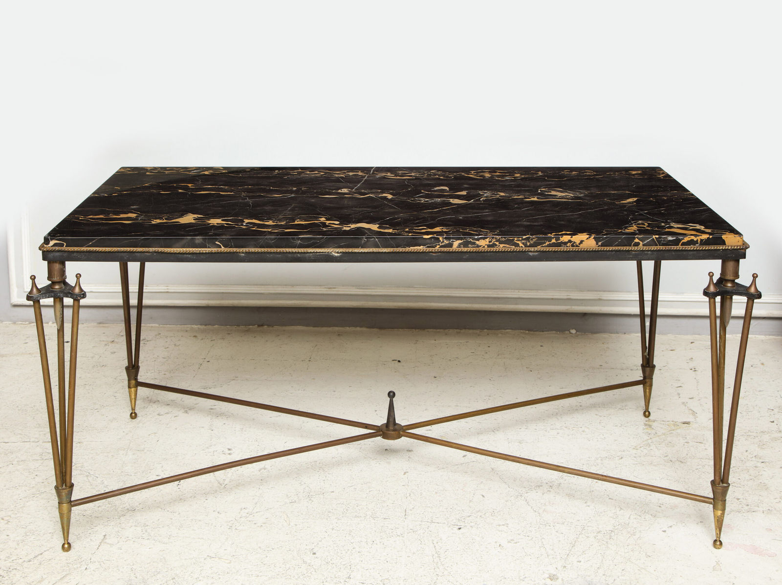 Rare Bronze and Iron Coffee Table with Marble Top in the style of Gilbert Poillerat , 1945