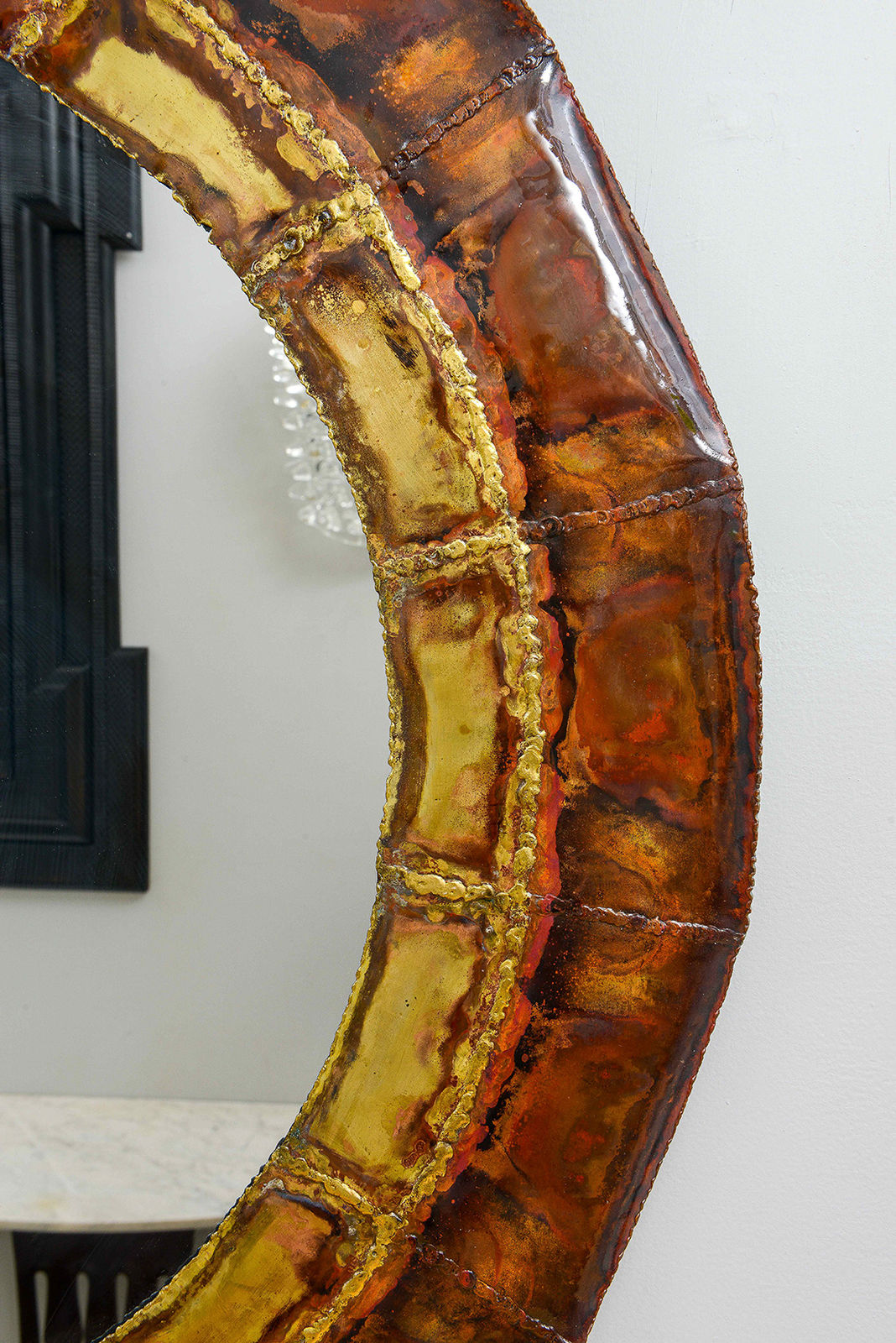 Bespoke Italian Brass and Copper Enameled Mirror, circa 1990’s