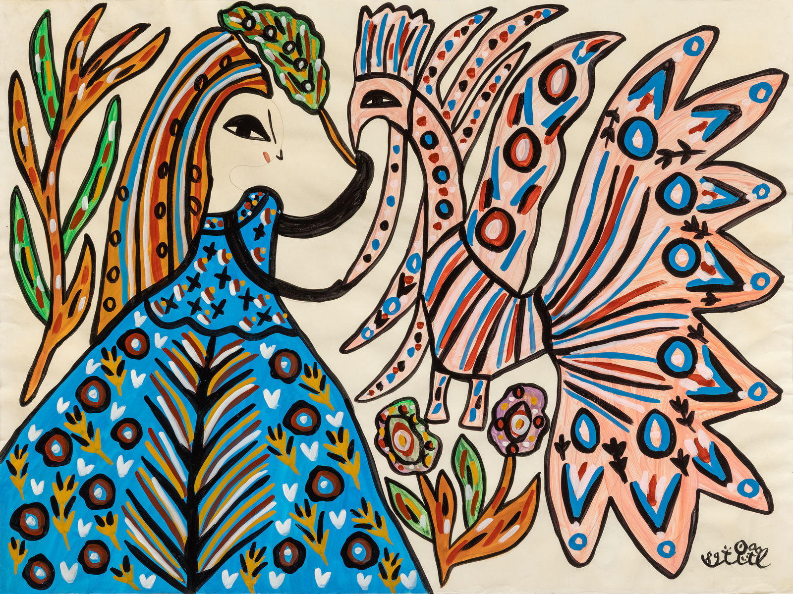 Baya Mahieddine, Femme parle à un paon, 1989