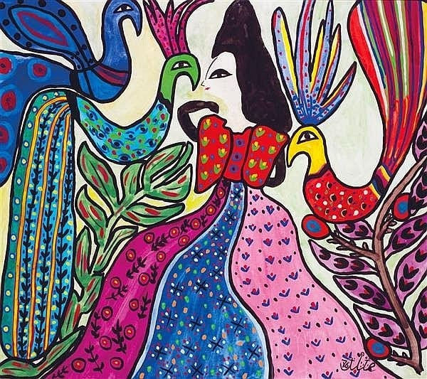 Baya Mahieddine, Jeune femme aux paons, 1976