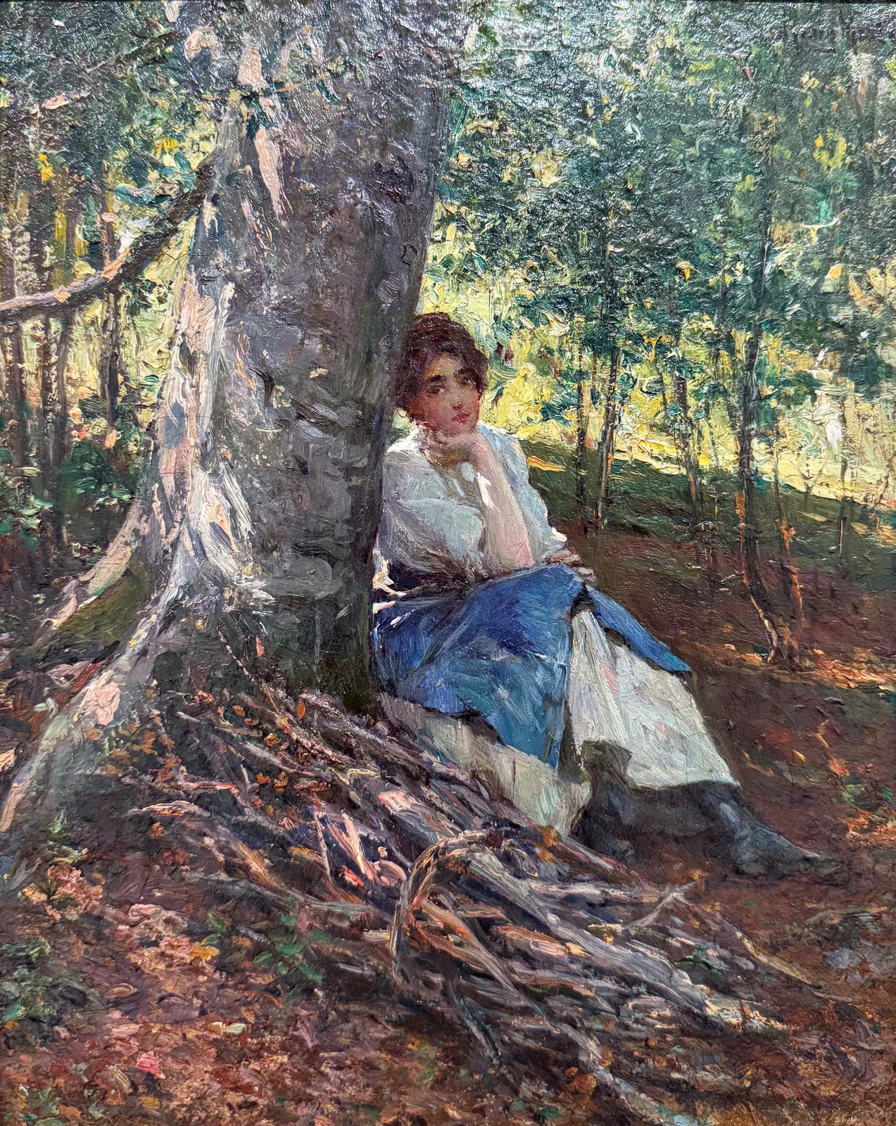 Henry Mosler, Woman Resting Beneath a Tree, circa 1900