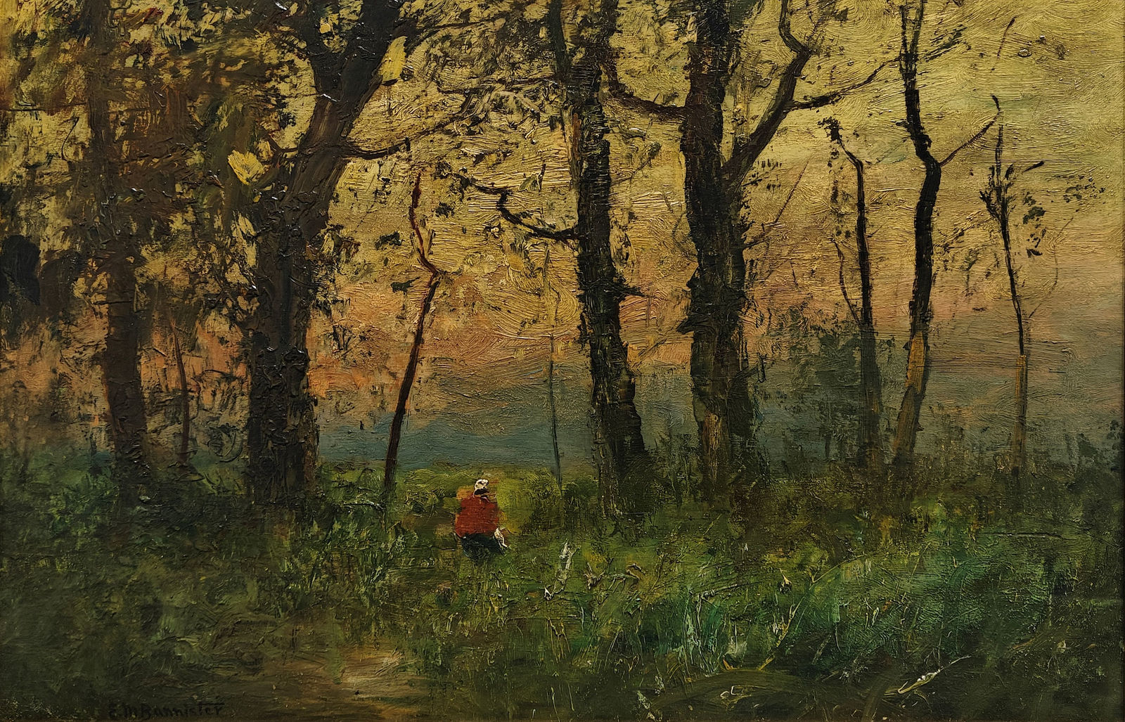 Edward Mitchell Bannister, Untitled Landscape (Single figure between trees), circa 1882