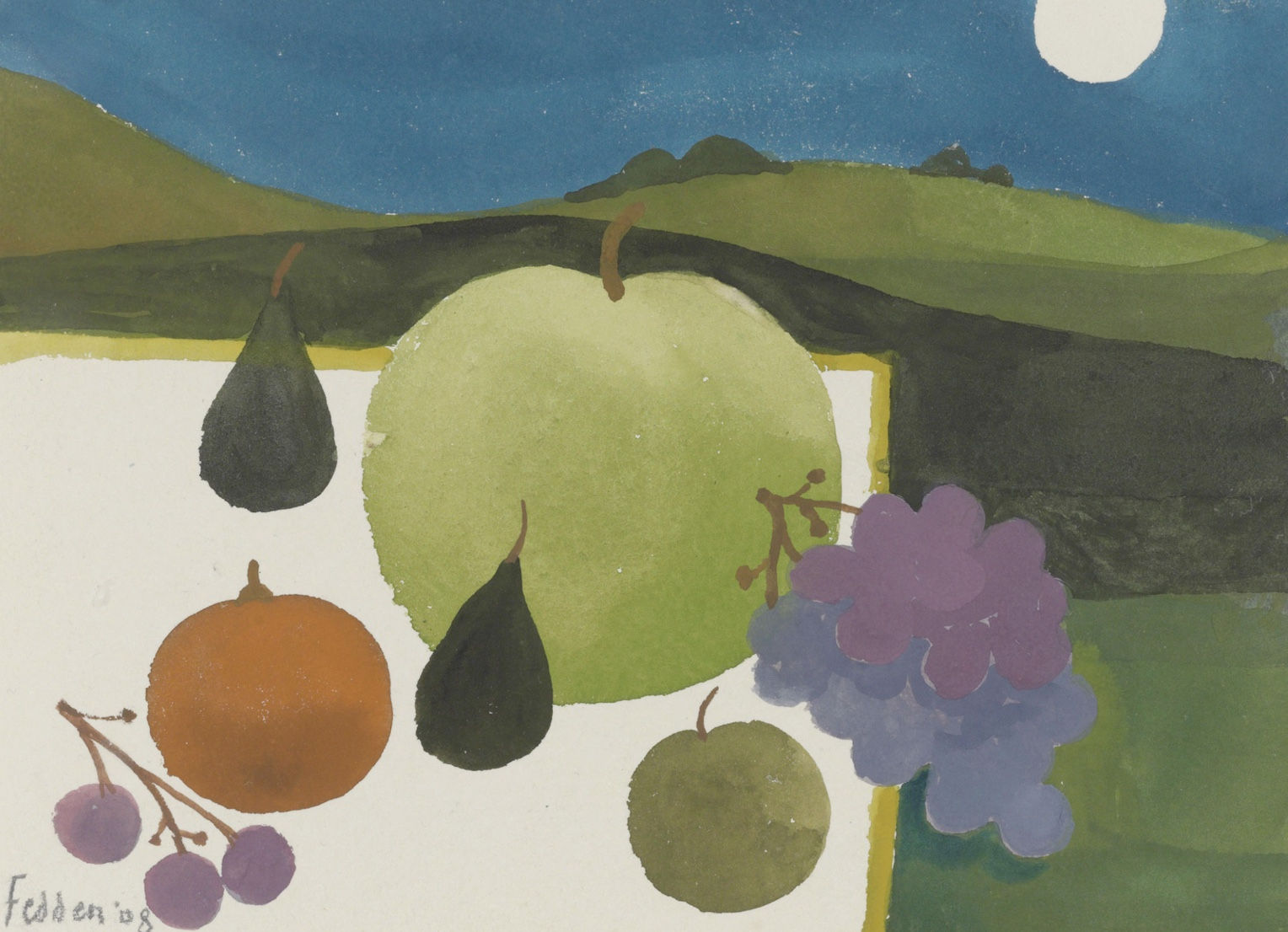 Mary Fedden, Still life with Apples and Grapes , 2008