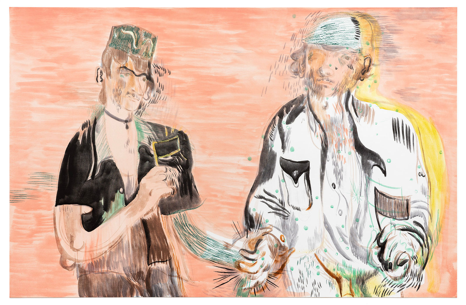 Salman Toor, Citizens with Flags, 2025