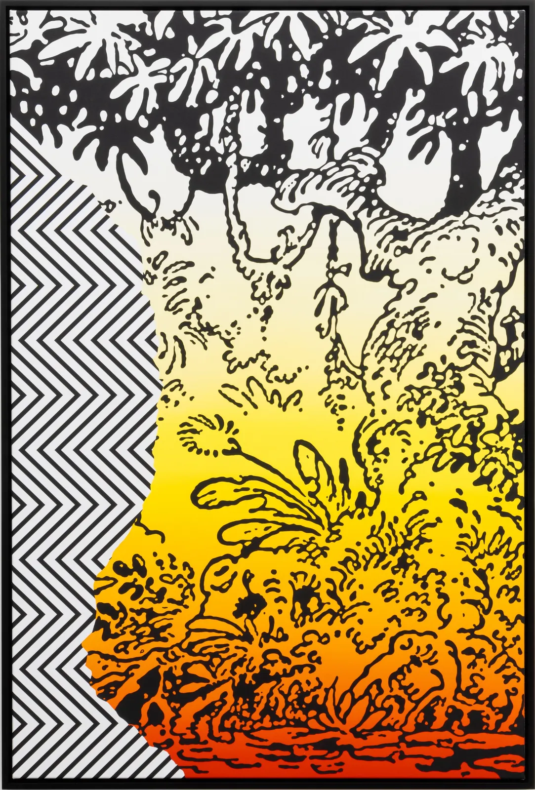 Claudia Comte, At that Moment it Seemed that Nothing Could Disturb the Sweet Harmony of her Existence and Yet (zigzag/jungle painting), 2024