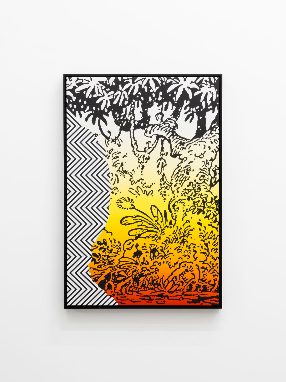 Claudia Comte, At that Moment it Seemed that Nothing Could Disturb the Sweet Harmony of her Existence and Yet (zigzag/jungle painting), 2024