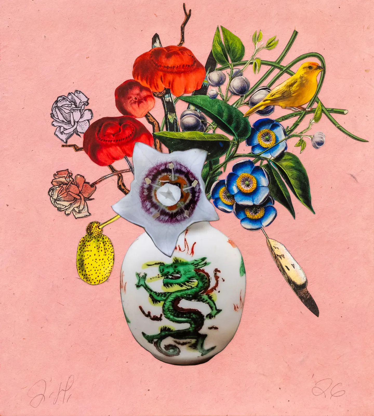 Jane Hammond, Chinese Snuff Bottle with Bonnet Bellflower, Love Apples and Feather, 2026