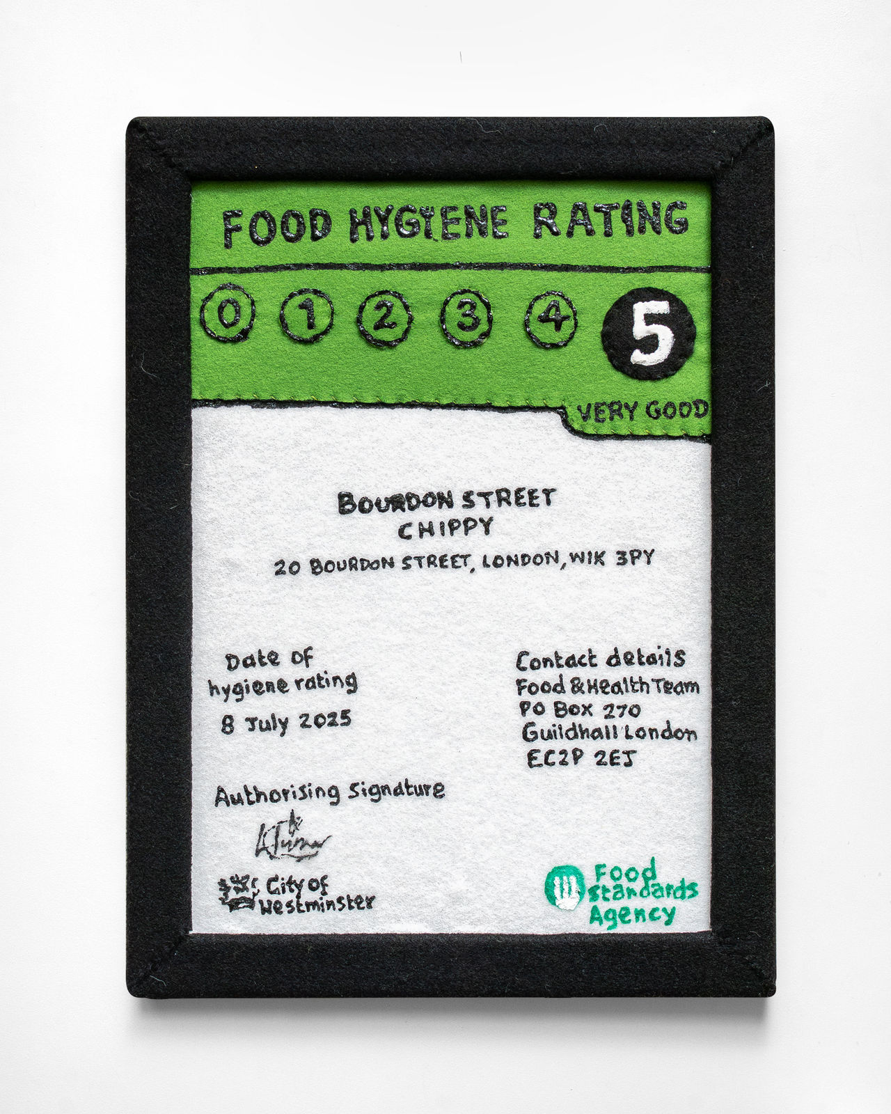 Lucy Sparrow, Food Hygiene Rating, 2025