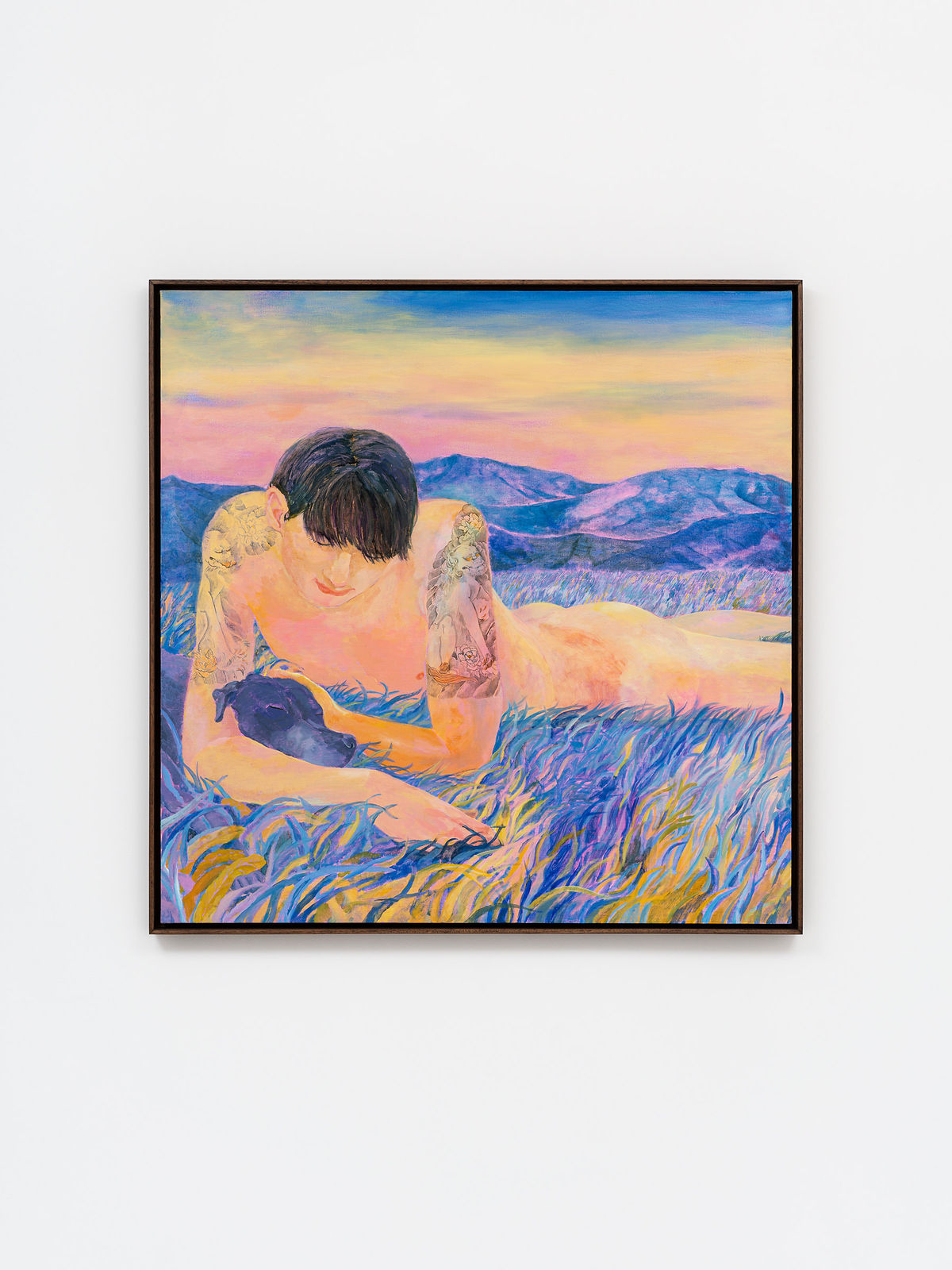 Minami Kobayashi, A dog and a man with lion and peony tattoos, 2023