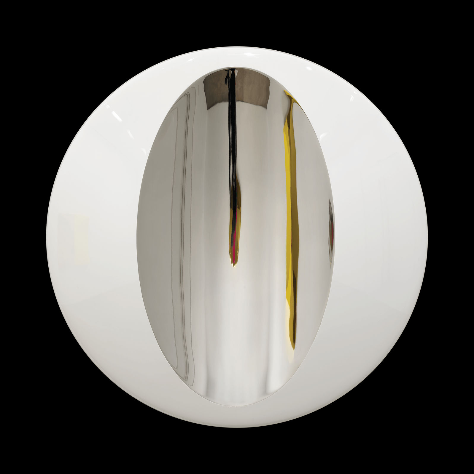 Mark Eisen, White disc with concave silver ellipse, 2017