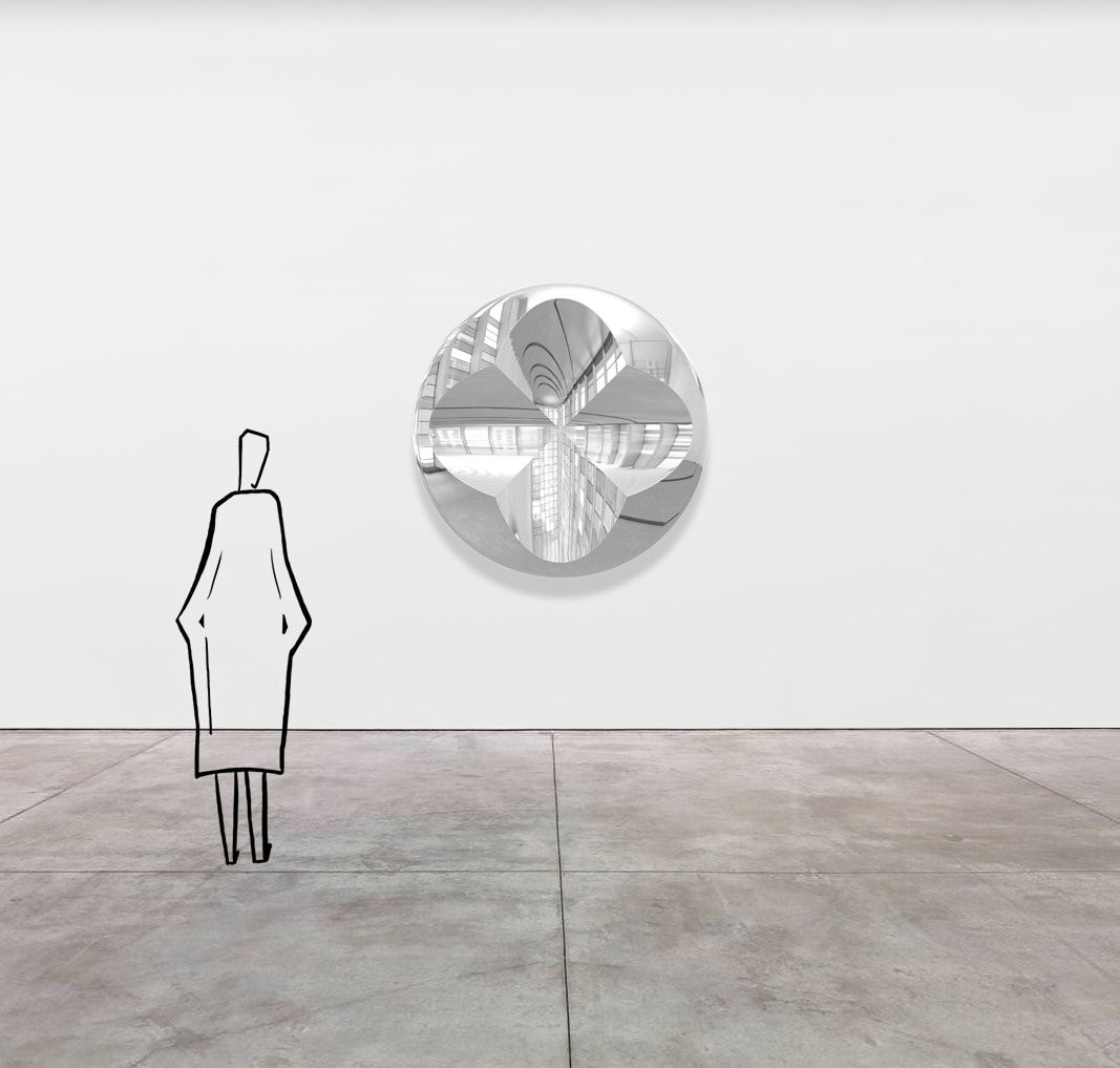 Mark Eisen, Fuchsia disc with 2 perpendicular concave gold ellipses, TBC