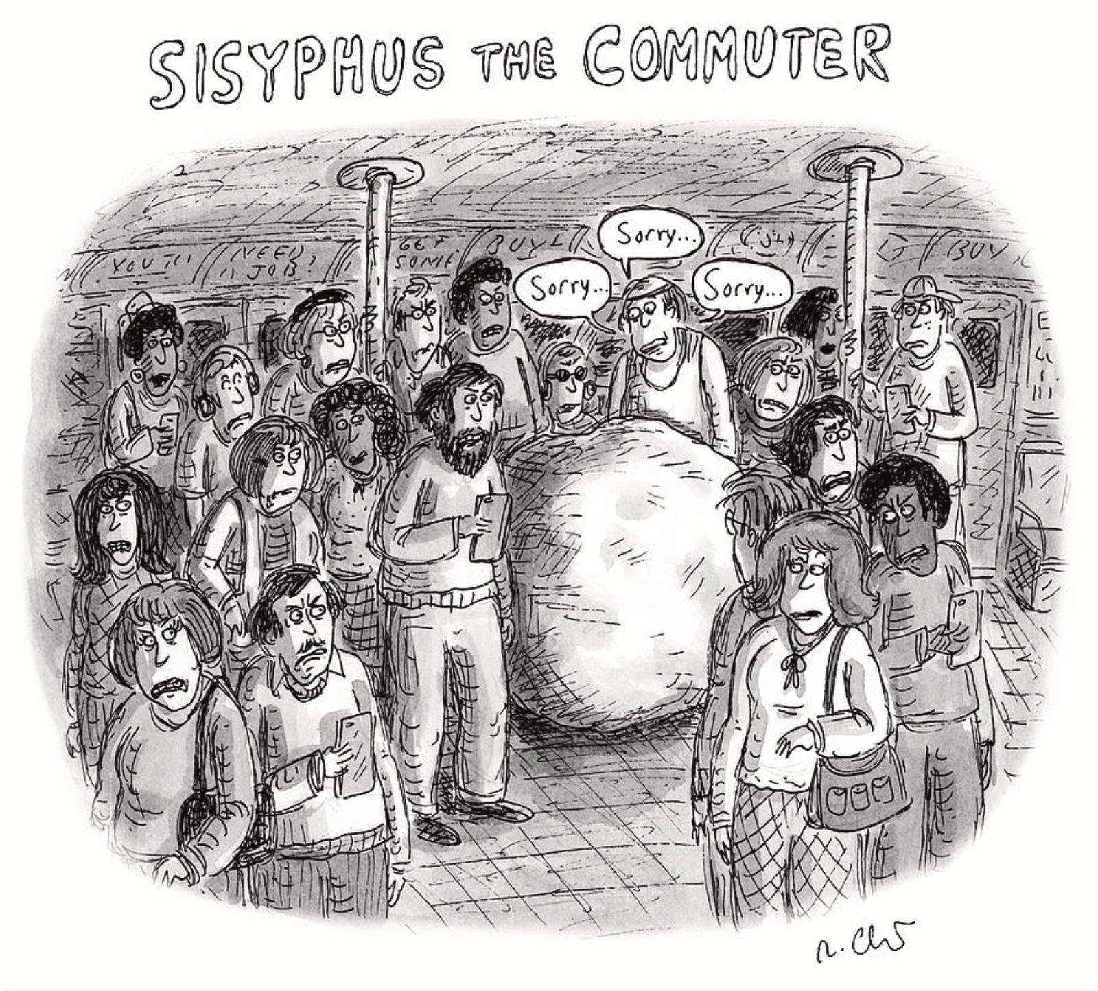 Roz Chast, Sisyphus the Commuter, 2019, Jan. 7