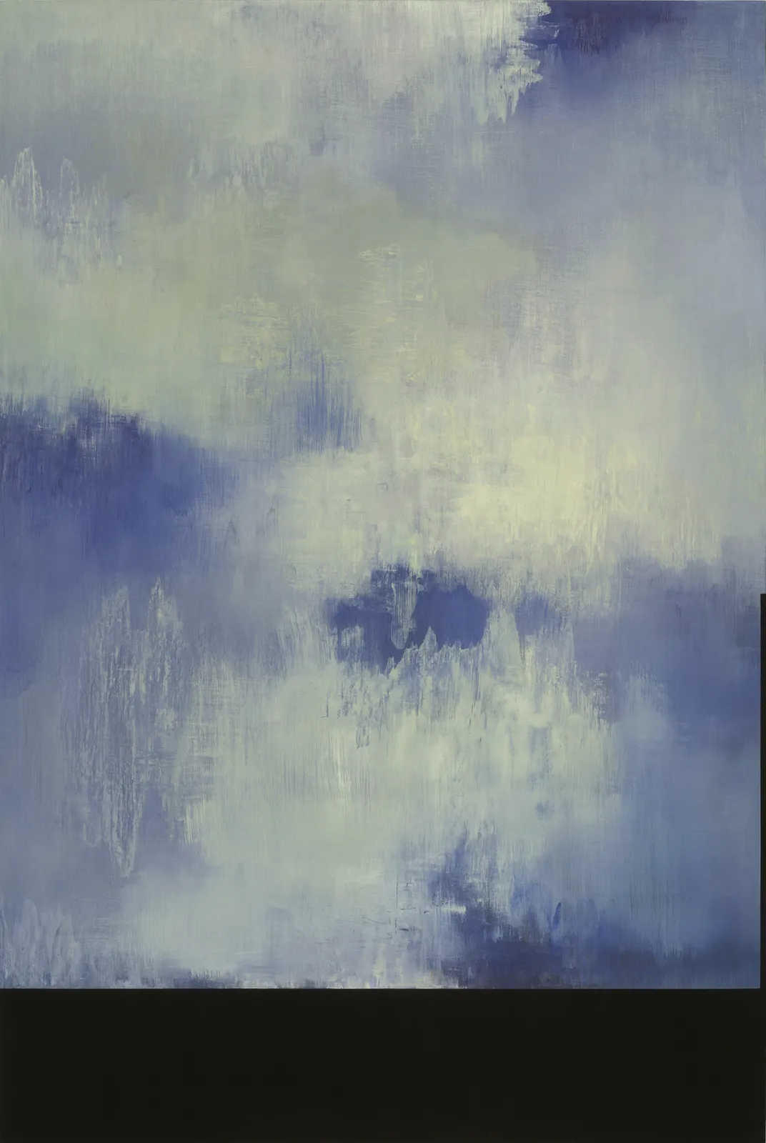 white and blue atmospheric painting with black rectangle on the bottom side