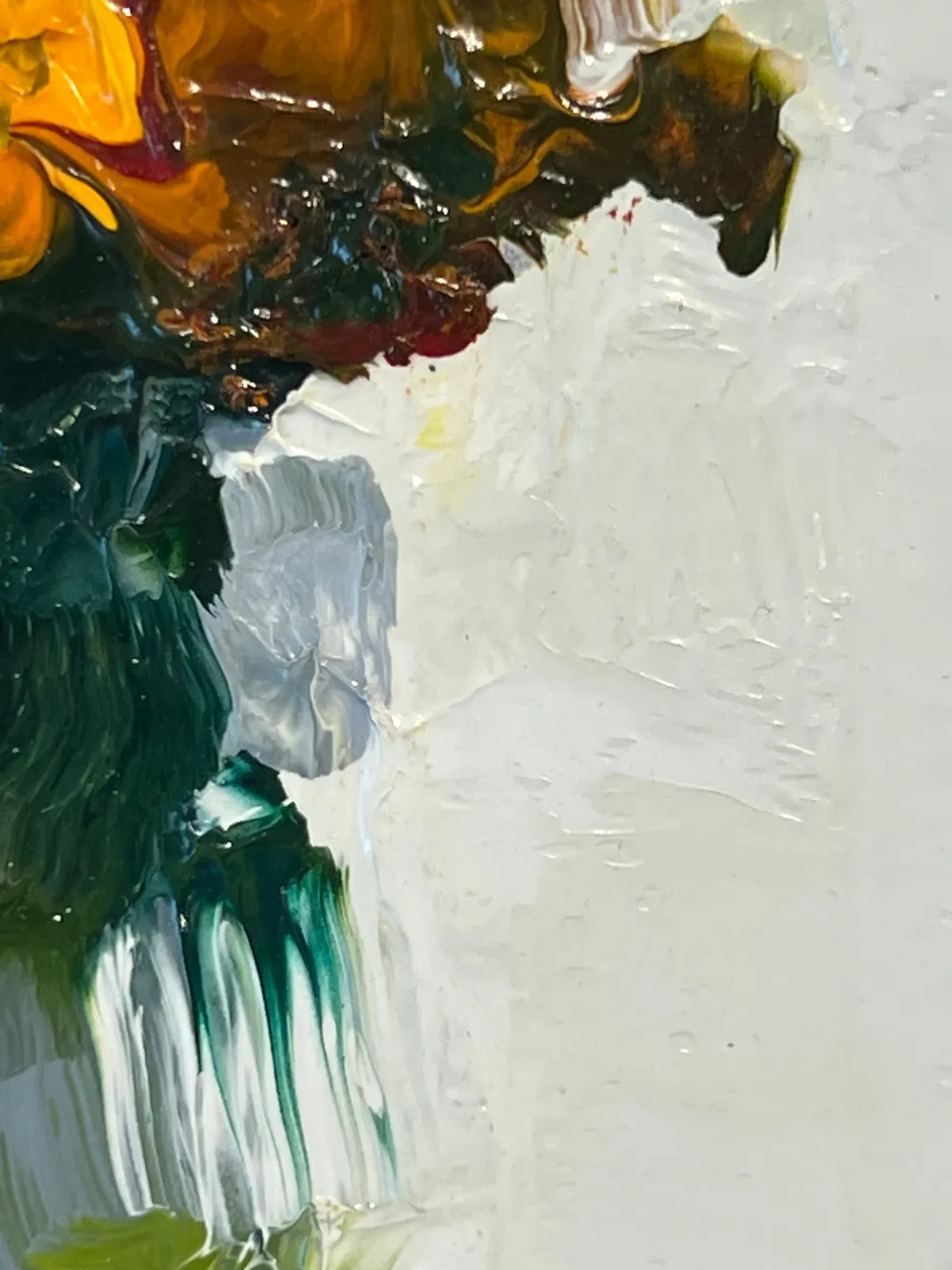 close up detail of a still life oil painting