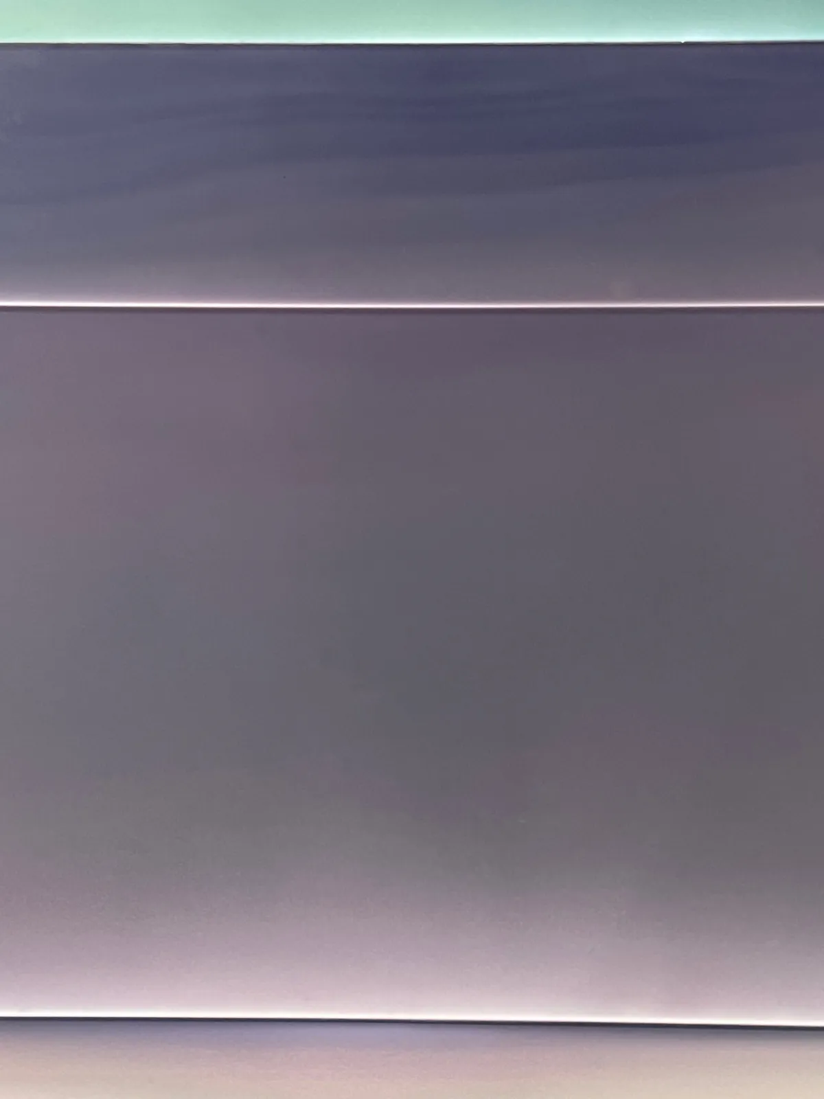 abstract work made of horizontally aligned segments in desaturated tones of green and purple