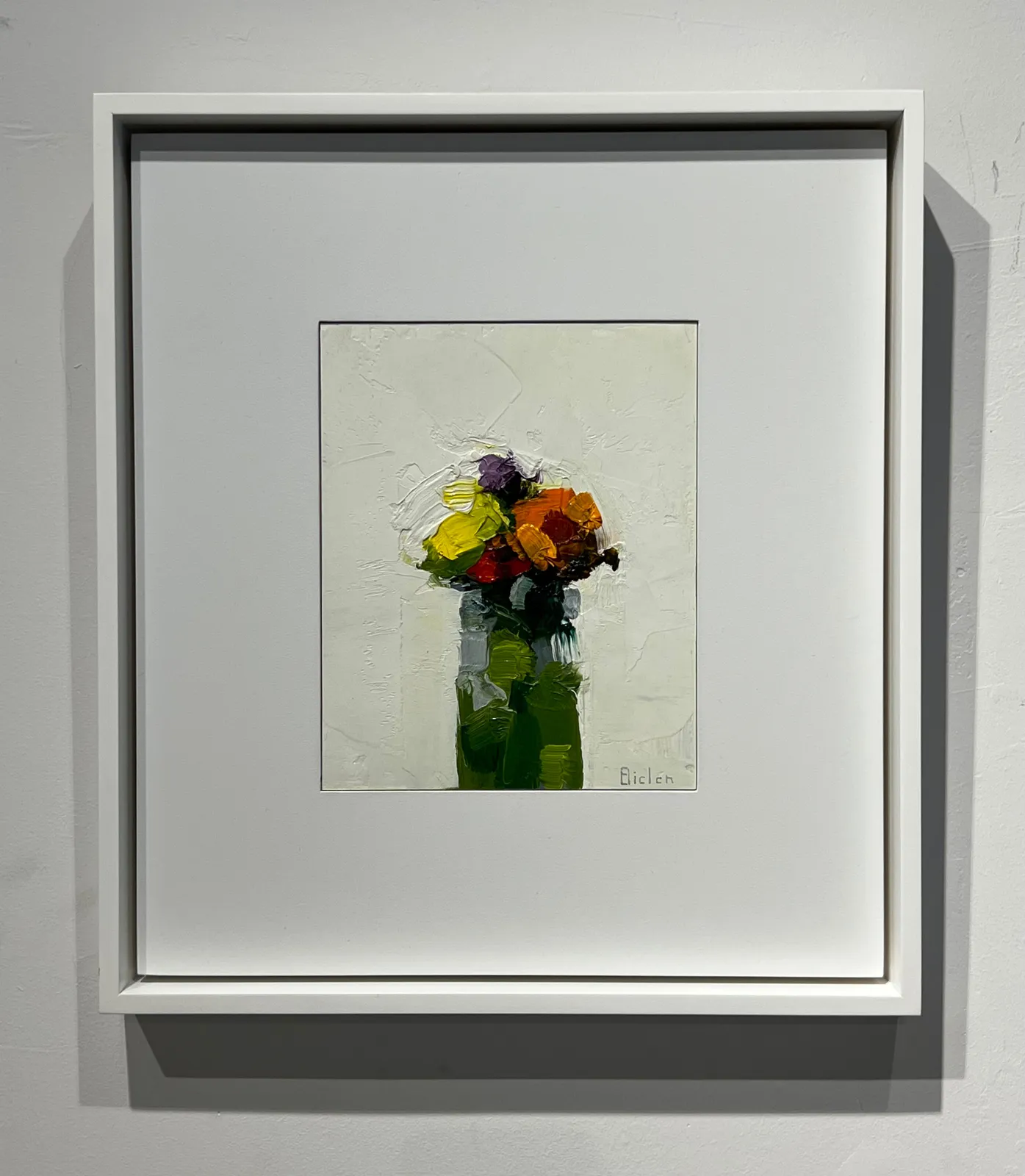 framed still life oil painting of flowers in a jar