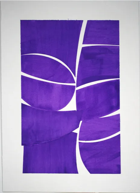 Geometric purple abstract painting on paper