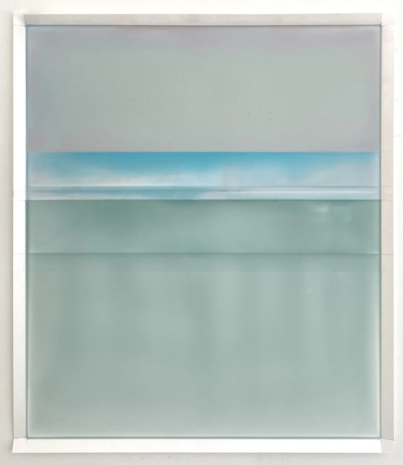 abstract blue painting with horizontal lines and edges included