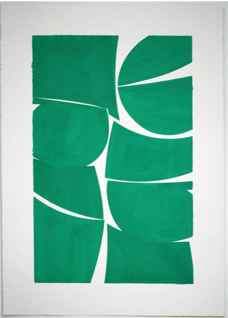 Green geometric abstract painting on paper