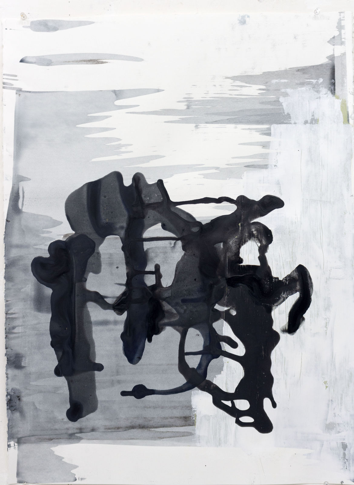From Deborah Dancy's inconstant times series an abstract acrylic on paper with black and grey hues