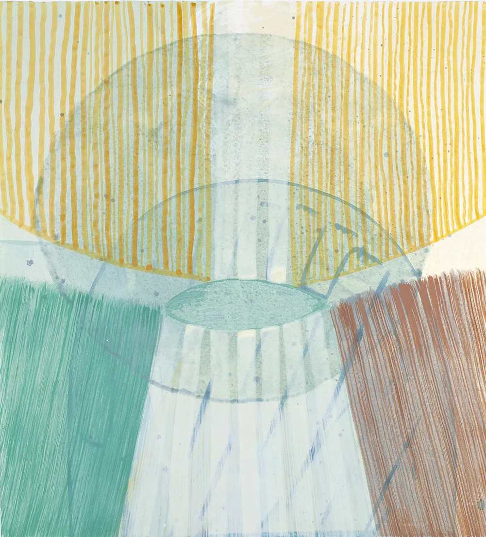 abstract painting with a warm color palette and gestural brushstrokes