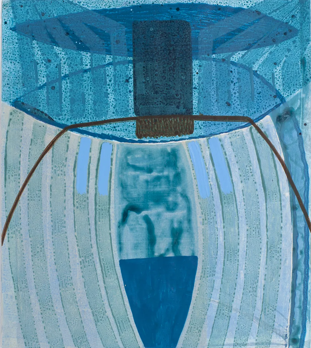 abstract blue painting with gestural brushstrokes