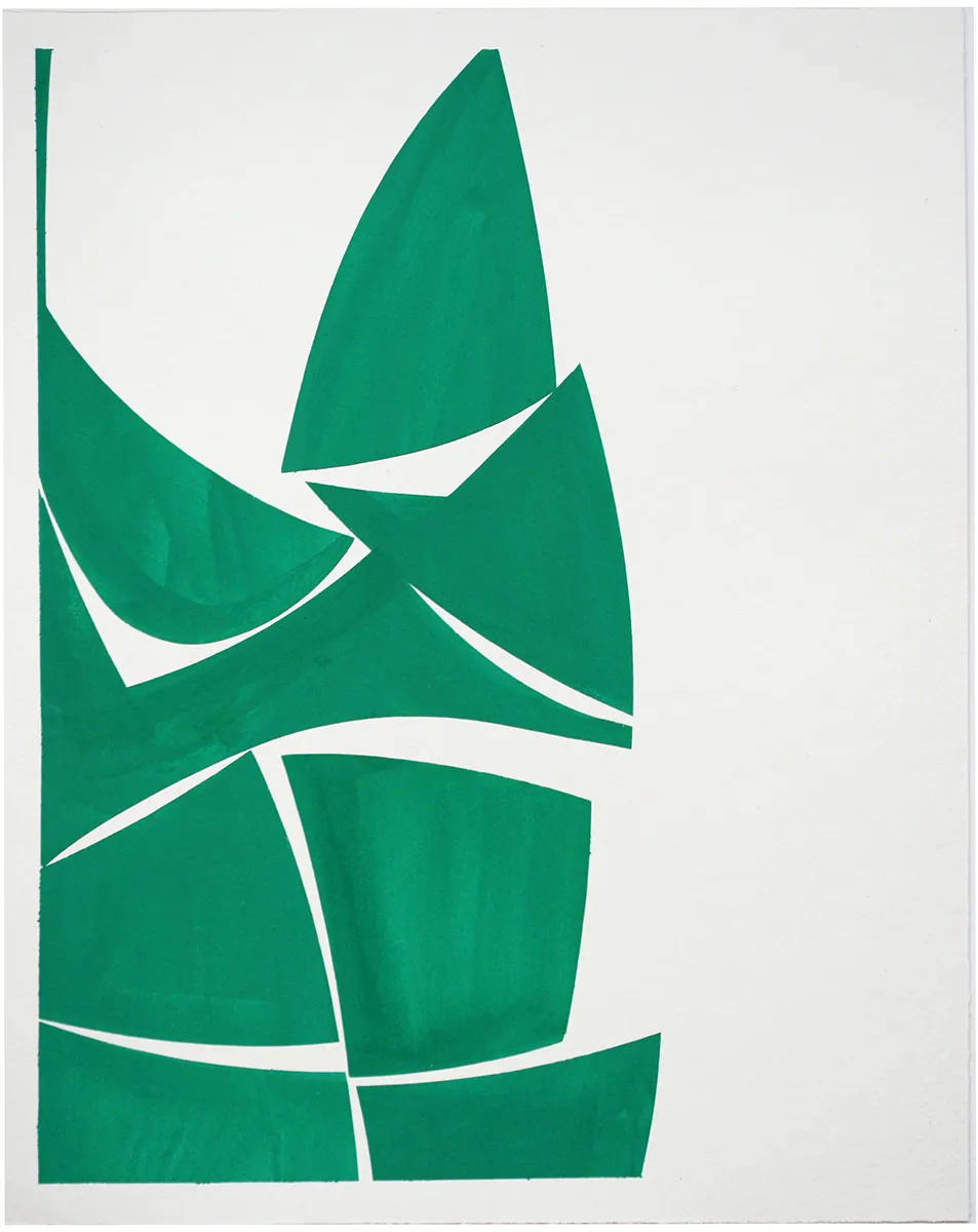 Green geometric abstract work on hand made paper