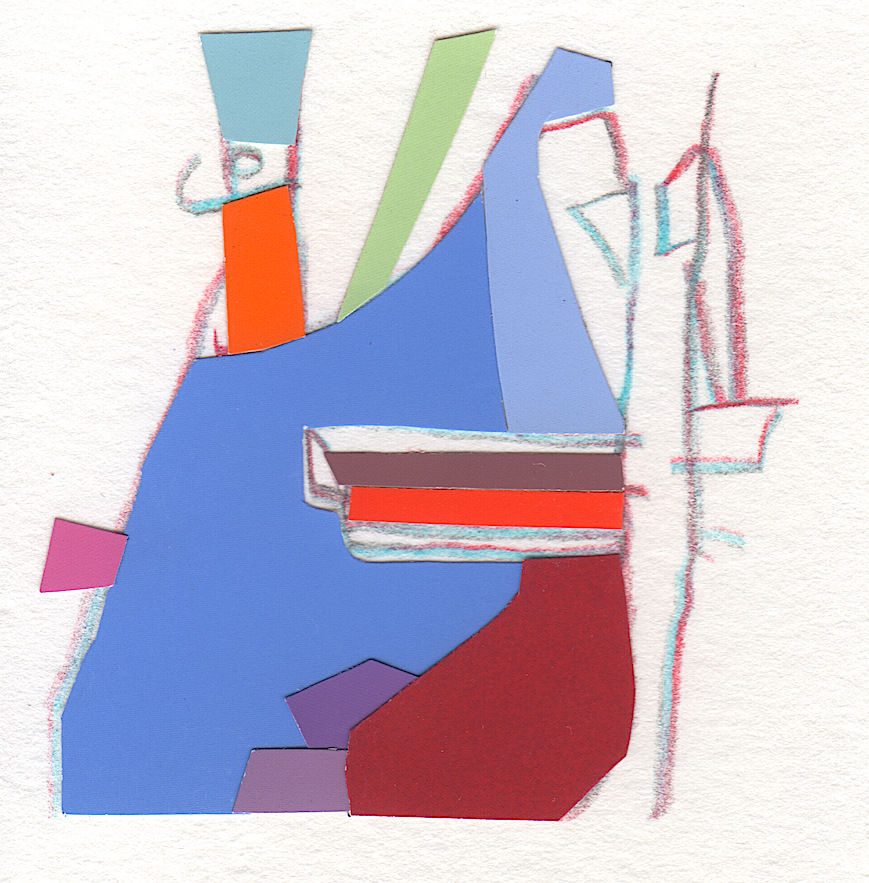 Abstract collage of blocky forms in smooth colors.