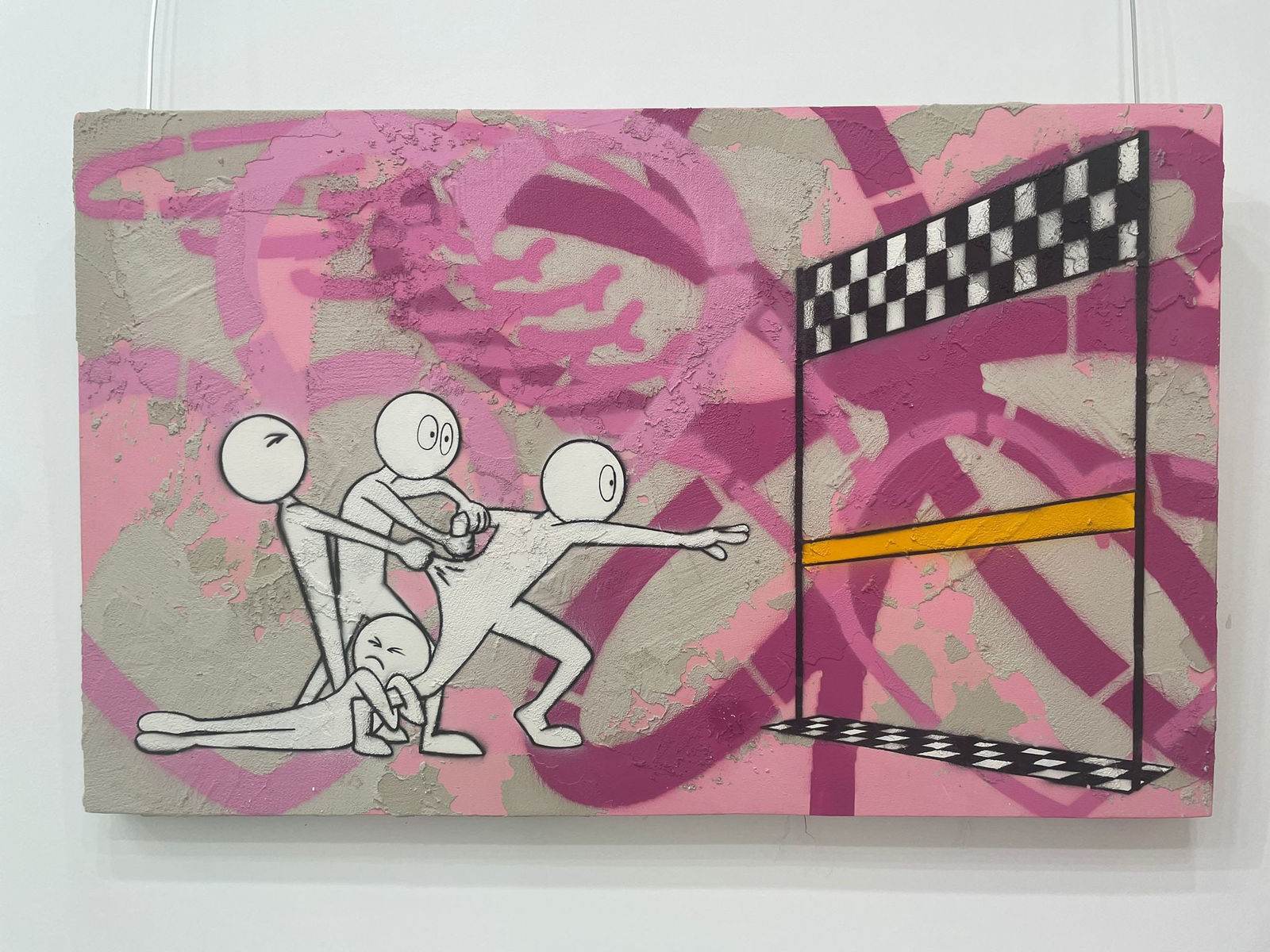 Kaï, Finish Line pink (Cement on canvas), 2019