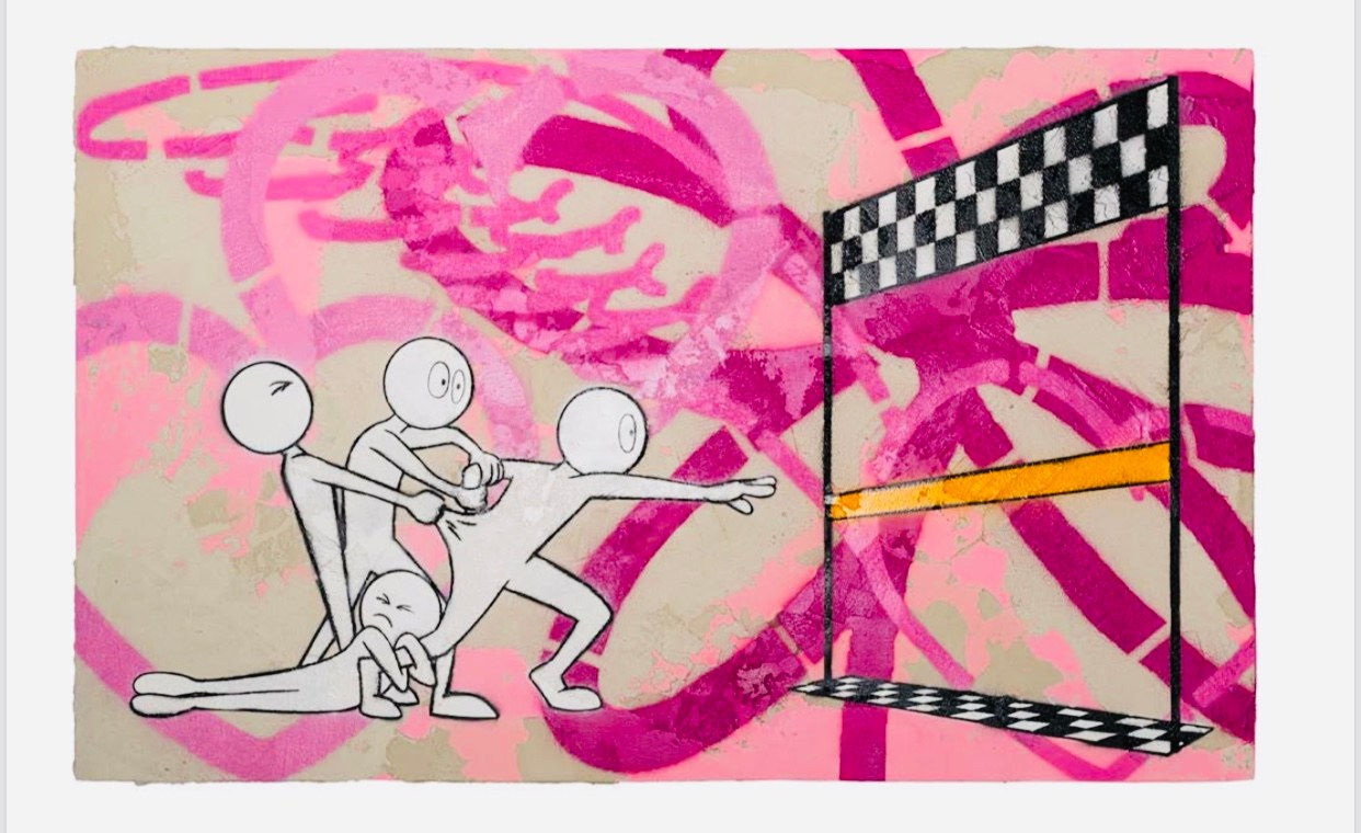 Kaï, Finish Line pink (Cement on canvas), 2019