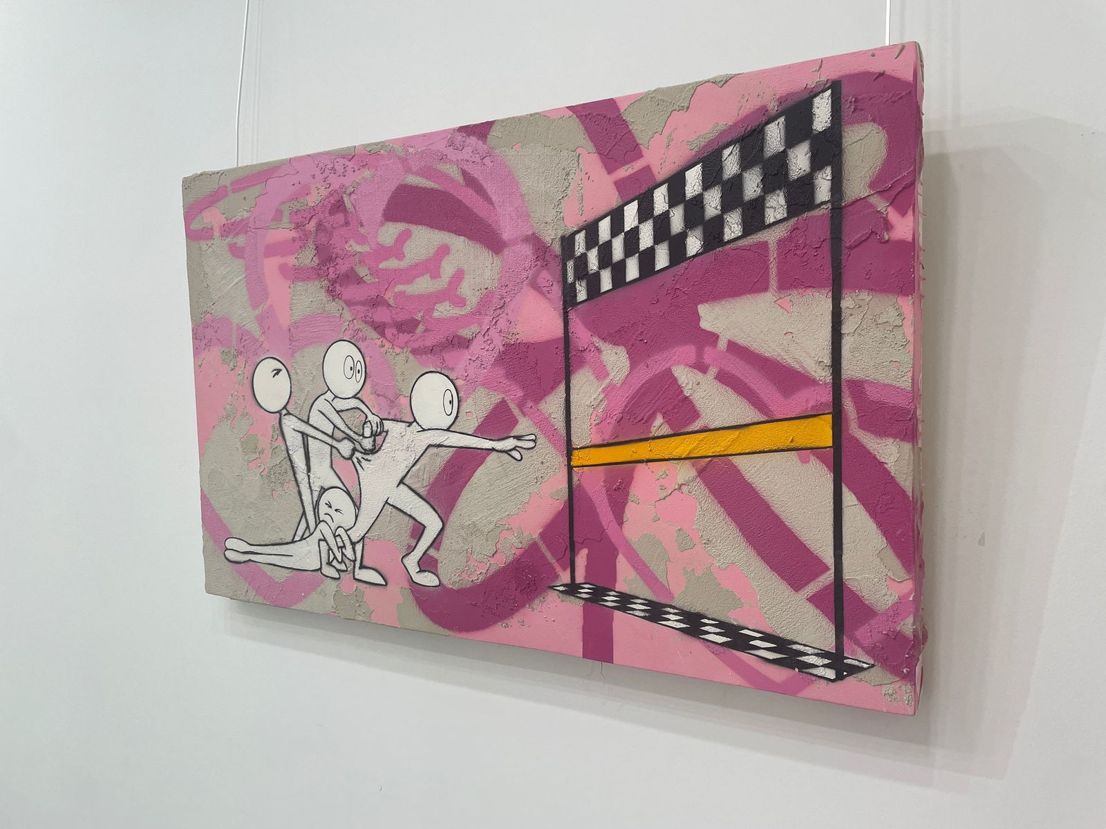 Kaï, Finish Line pink (Cement on canvas), 2019
