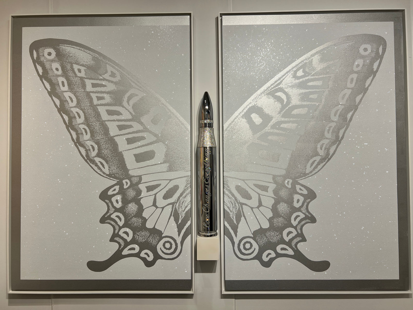 Rubem Robierb, Diptych Silver Butterfly III on White, 2019
