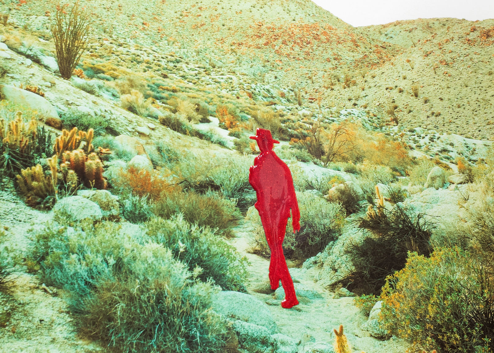 John Brinton Hogan, Photographer Scouting Locations, South of Palm Springs, CA, March 2015 (Pale Green with Red Glitter Blister), 2015
