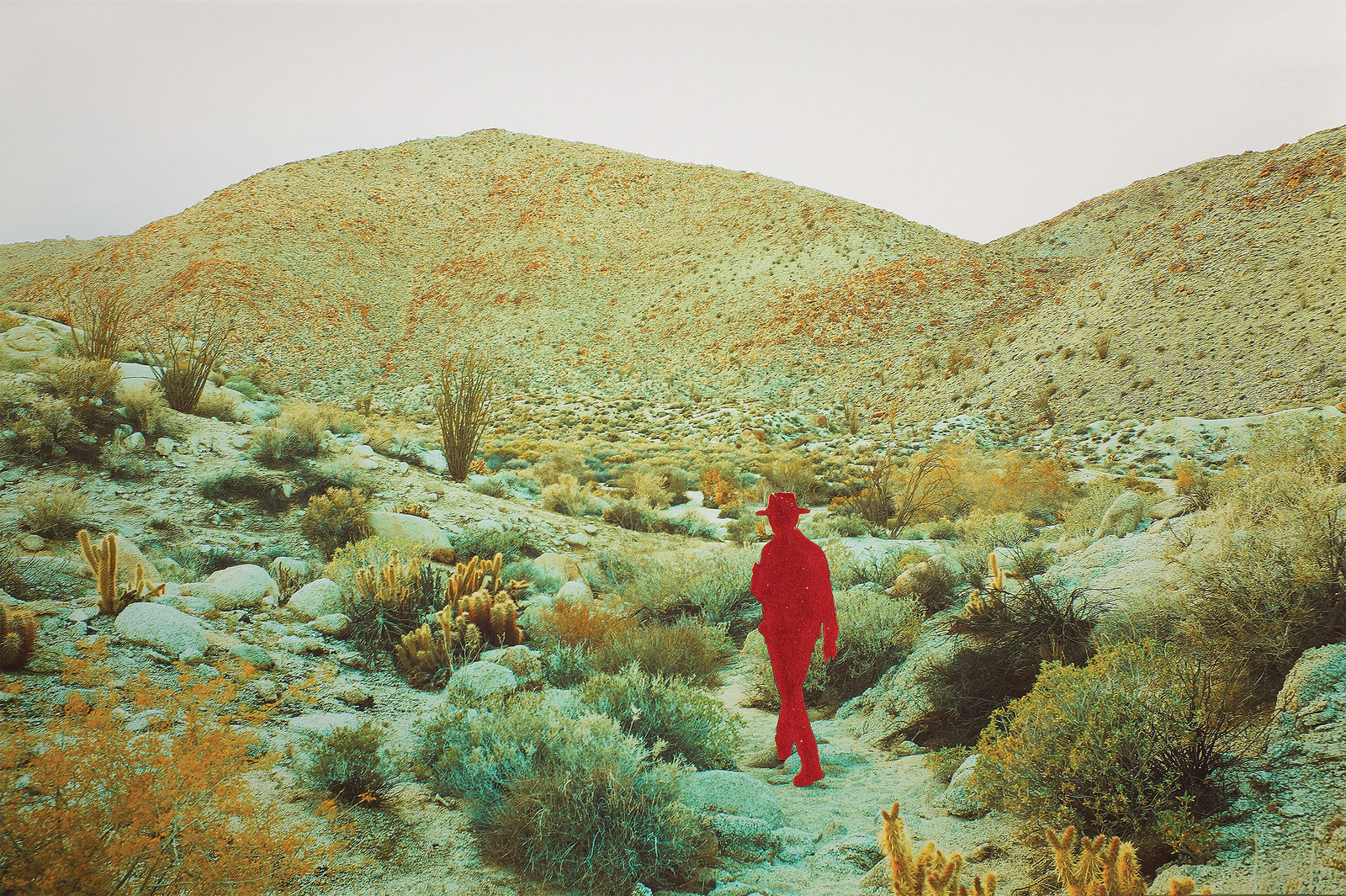 John Brinton Hogan, Photographer Scouting Locations, South of Palm Springs, CA, March 2015 (Pale Green with Red Glitter Blister), 2015