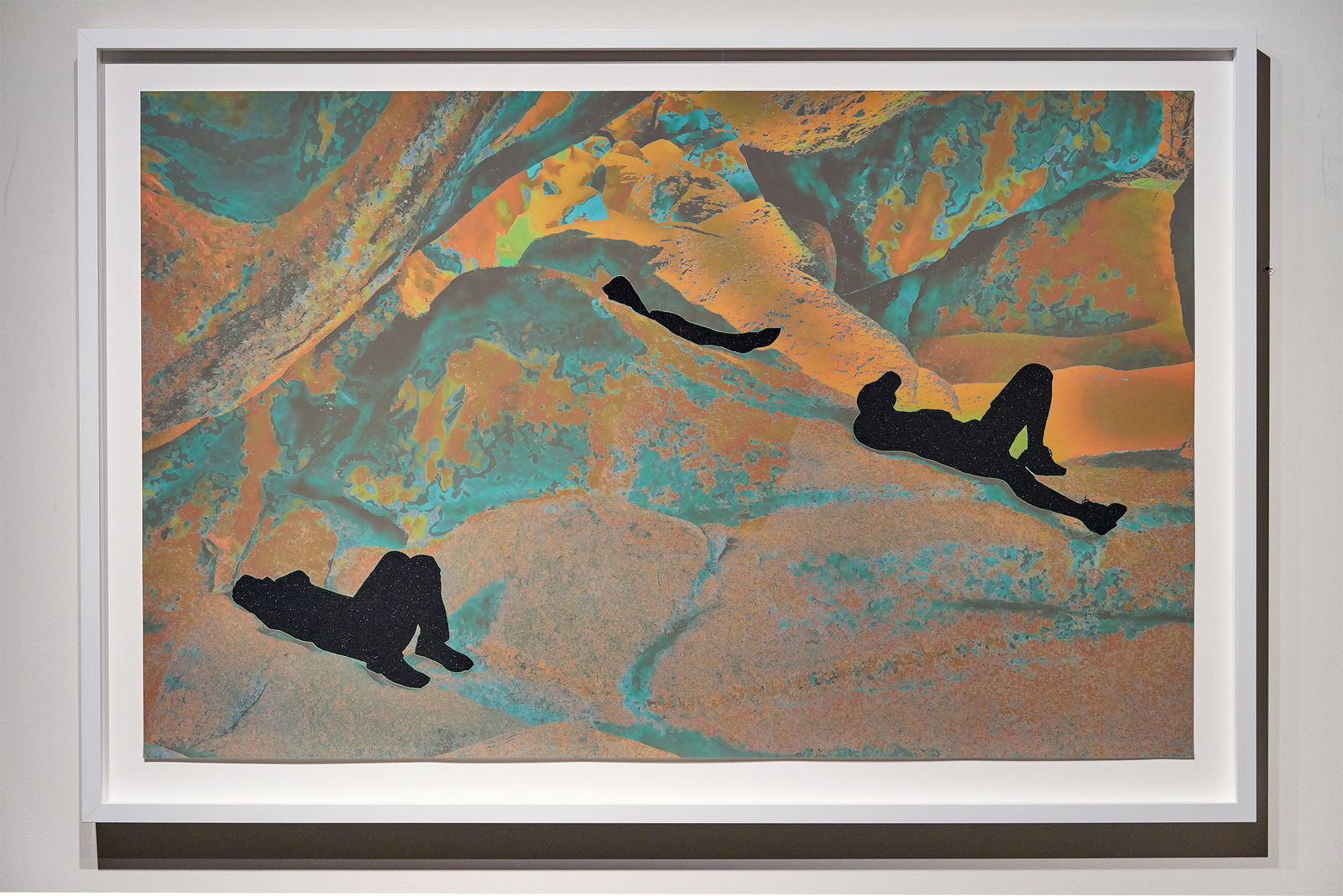 John Brinton Hogan, Hikers Resting Under Boulders, near Tinajas Altas, Camino del Diablo, Barry M. Goldwater Range, Arizona, March 2014 (Grey, turquoise, orange with black glitter flocking), 2019