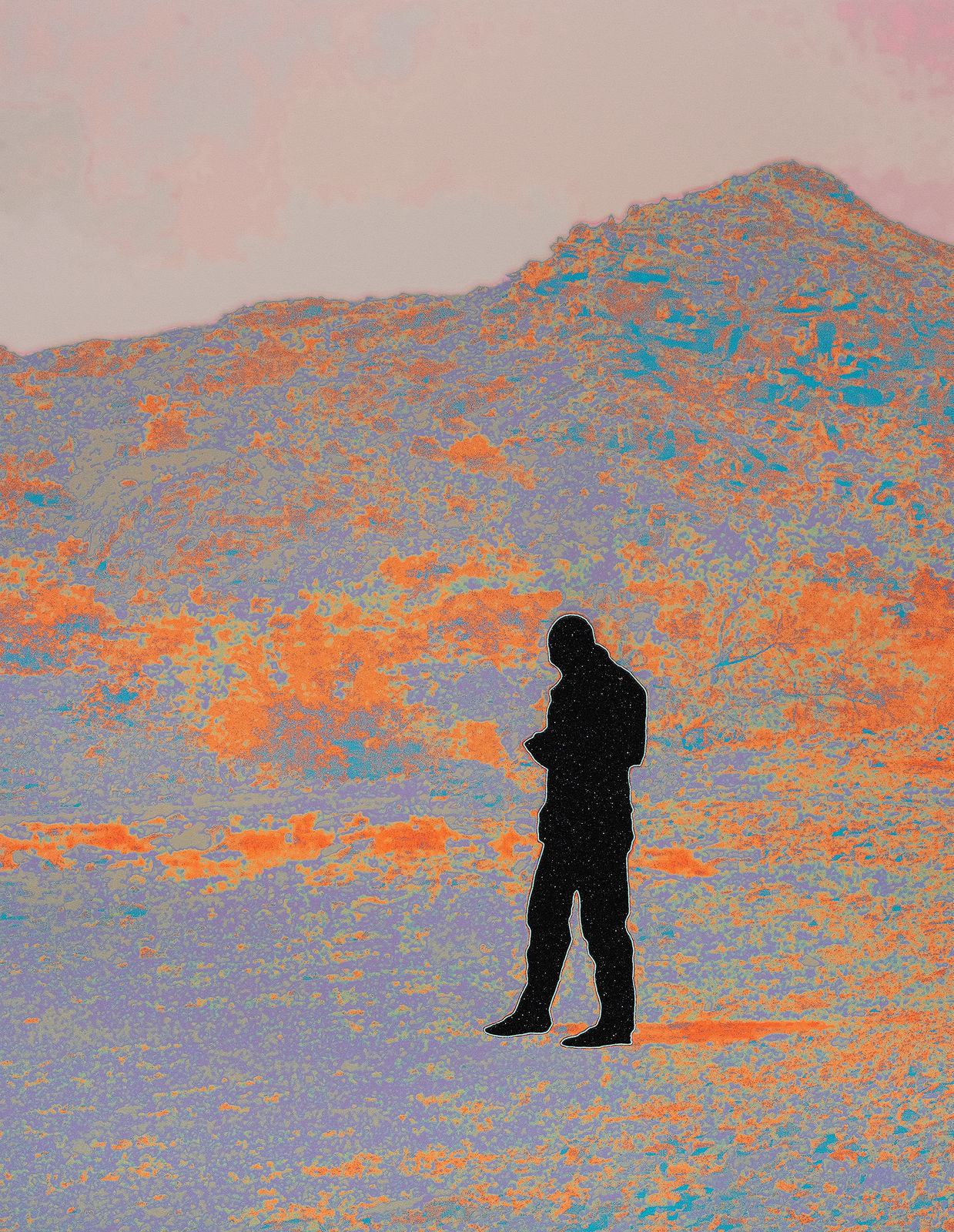 John Brinton Hogan, Camper Examining Electronic Device (black glitter flocking), 2023