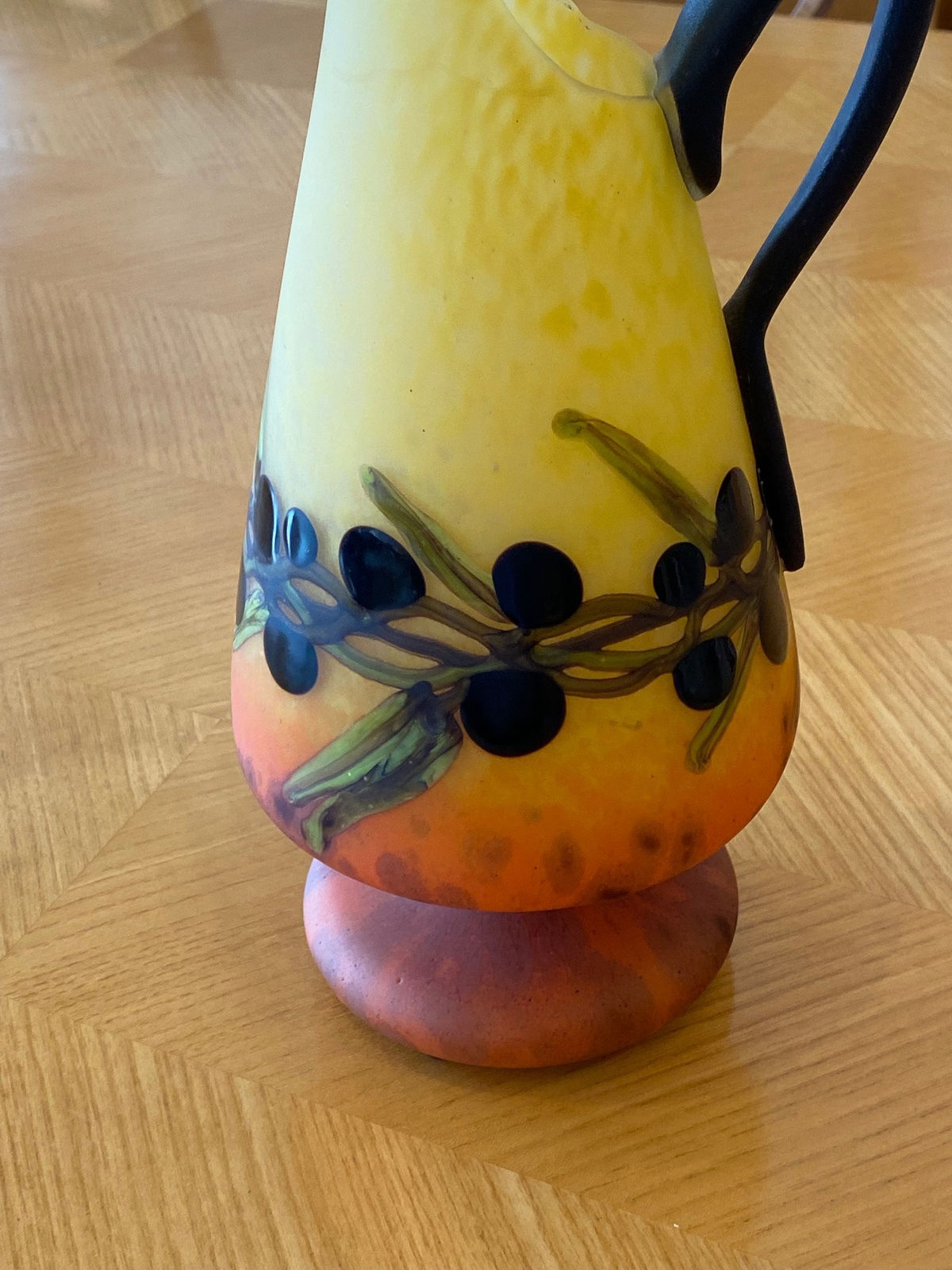 Charles Schneider, Olives Glass Pitcher/Vase, circa 1925