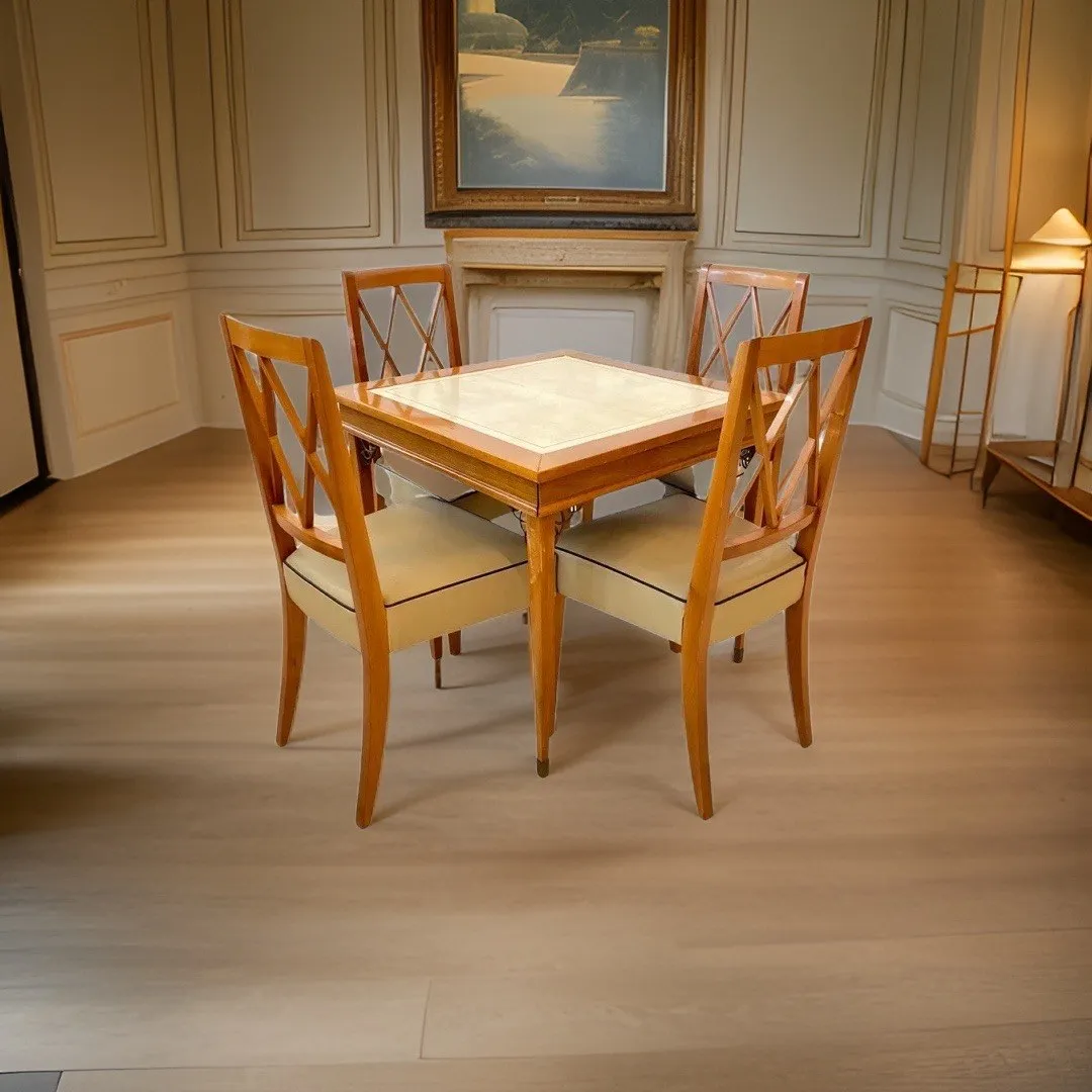 Jacques Adnet, Game Table Set ( includes 4 Chairs), circa 1945