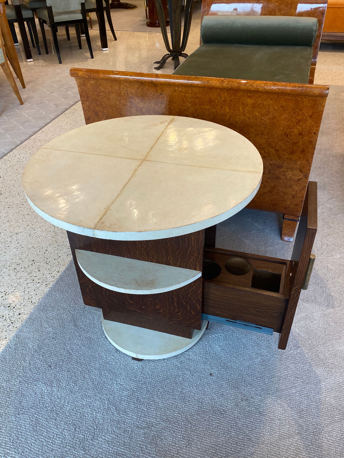 Michel Duffet, A Mini Bar Side Table in Wood and Goat Skin Top, 1922